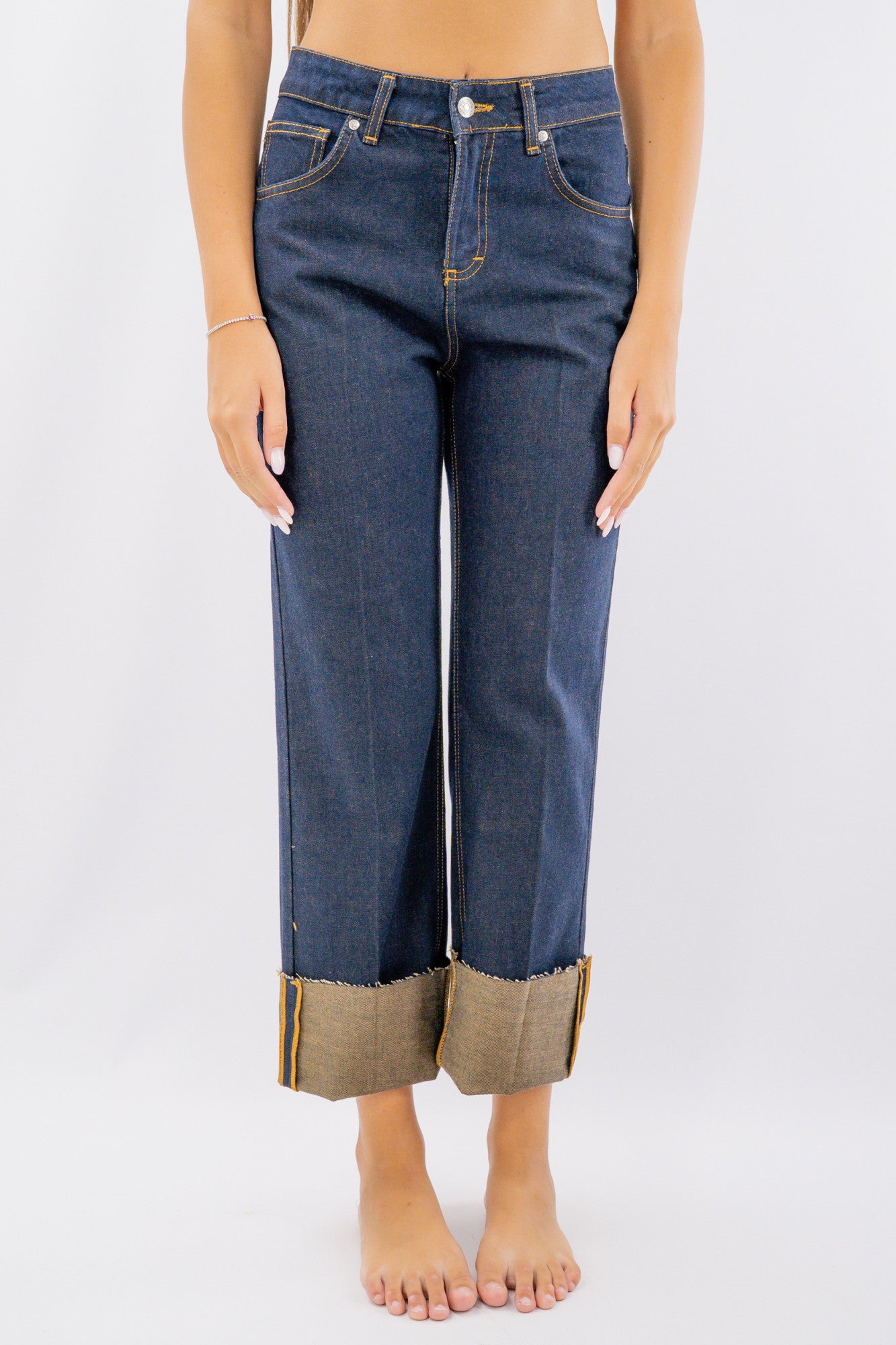 Jeans a palazzo con fondo risvoltabile