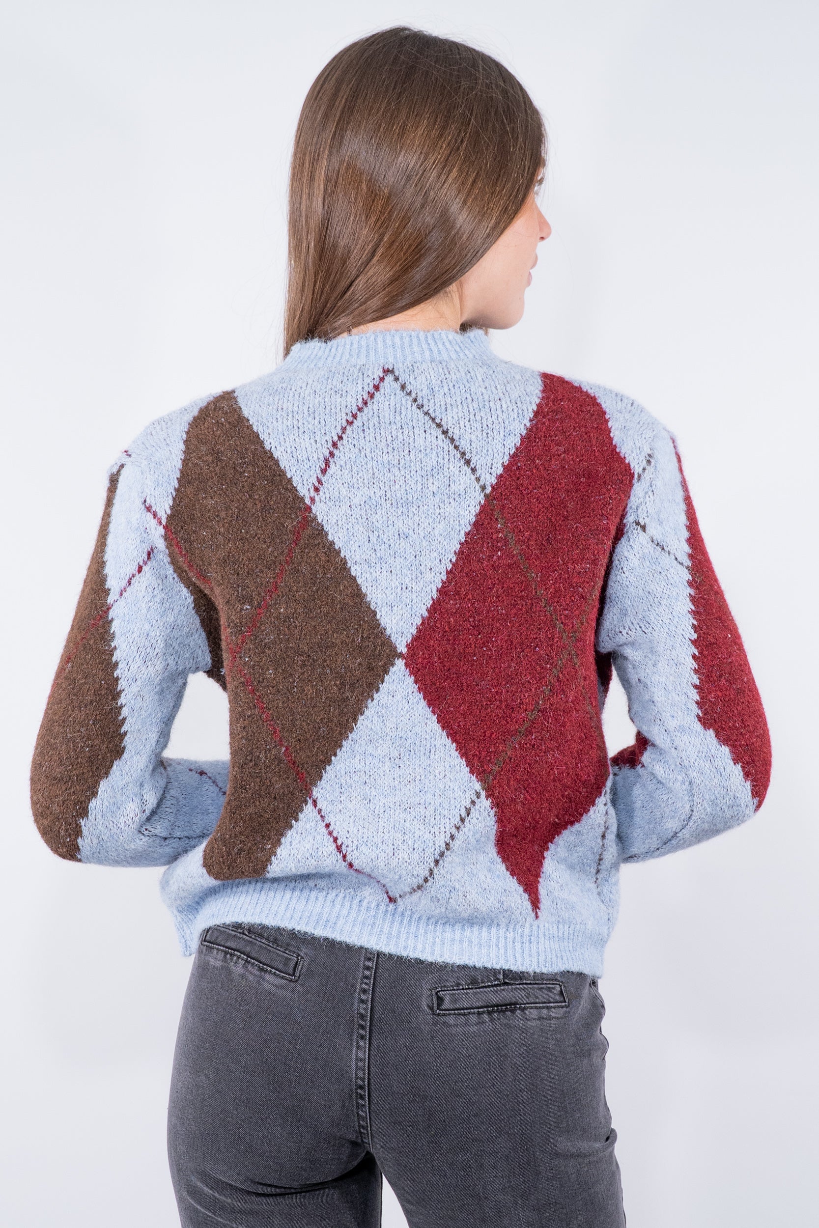 Maglia girocollo con lavorazione a rombi