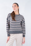 Maglioncino a righe con spalla bassa in misto lana