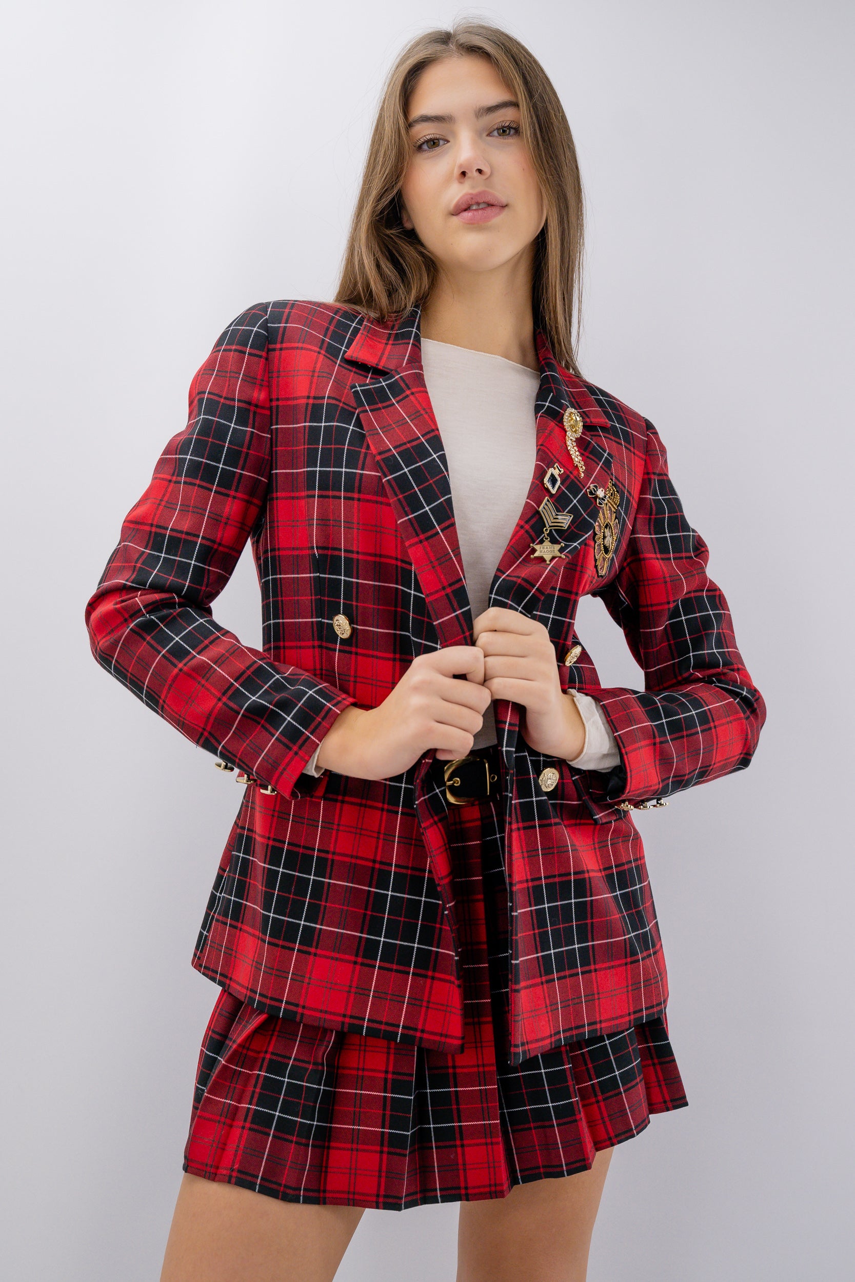 Giacca sfiancata in Tartan con applicazioni