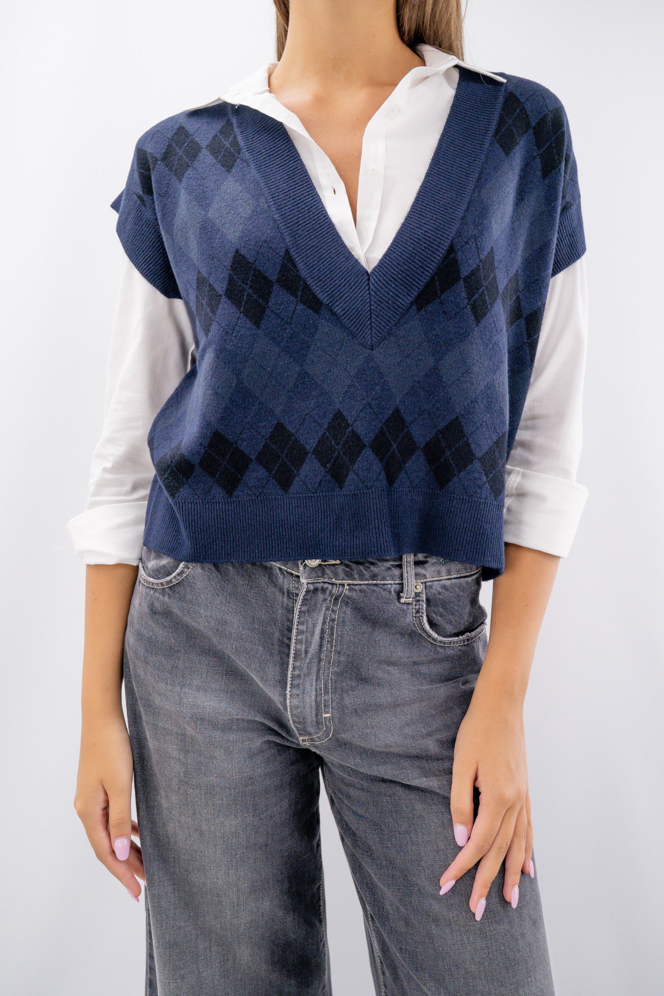 Gilet collo a vi a rombi