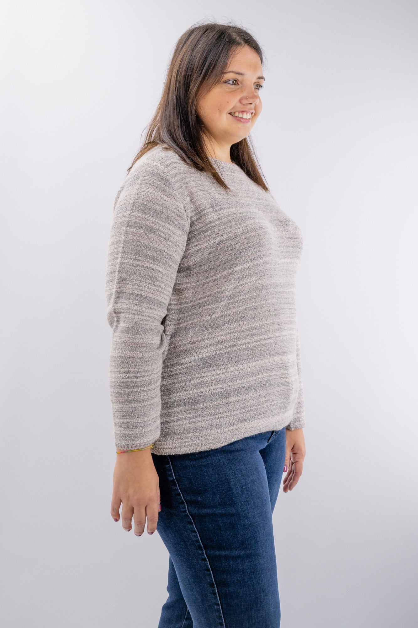 Maglione in filato mélange rigato con lurex