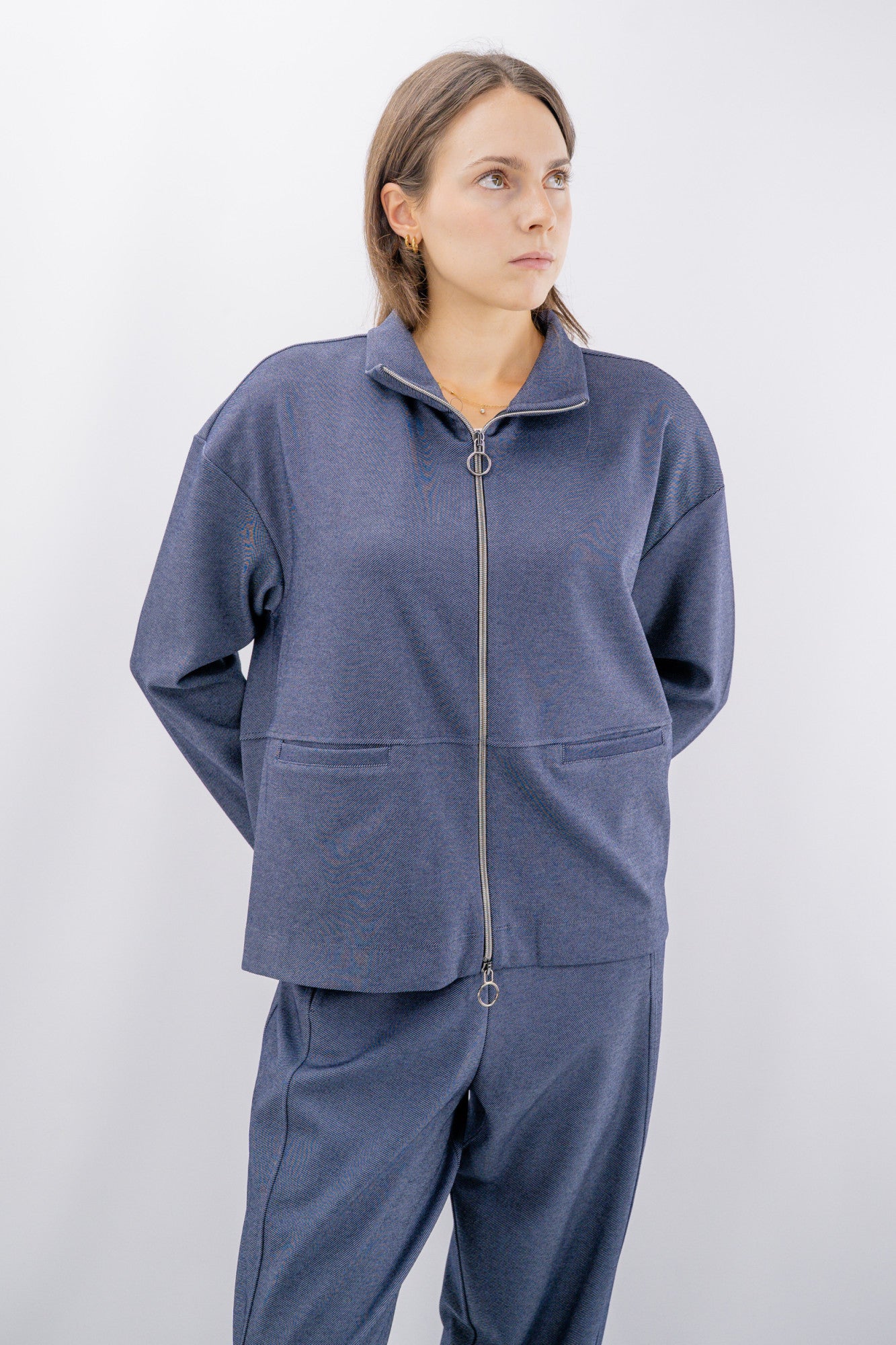 Giacca punto milano diagonale con zip