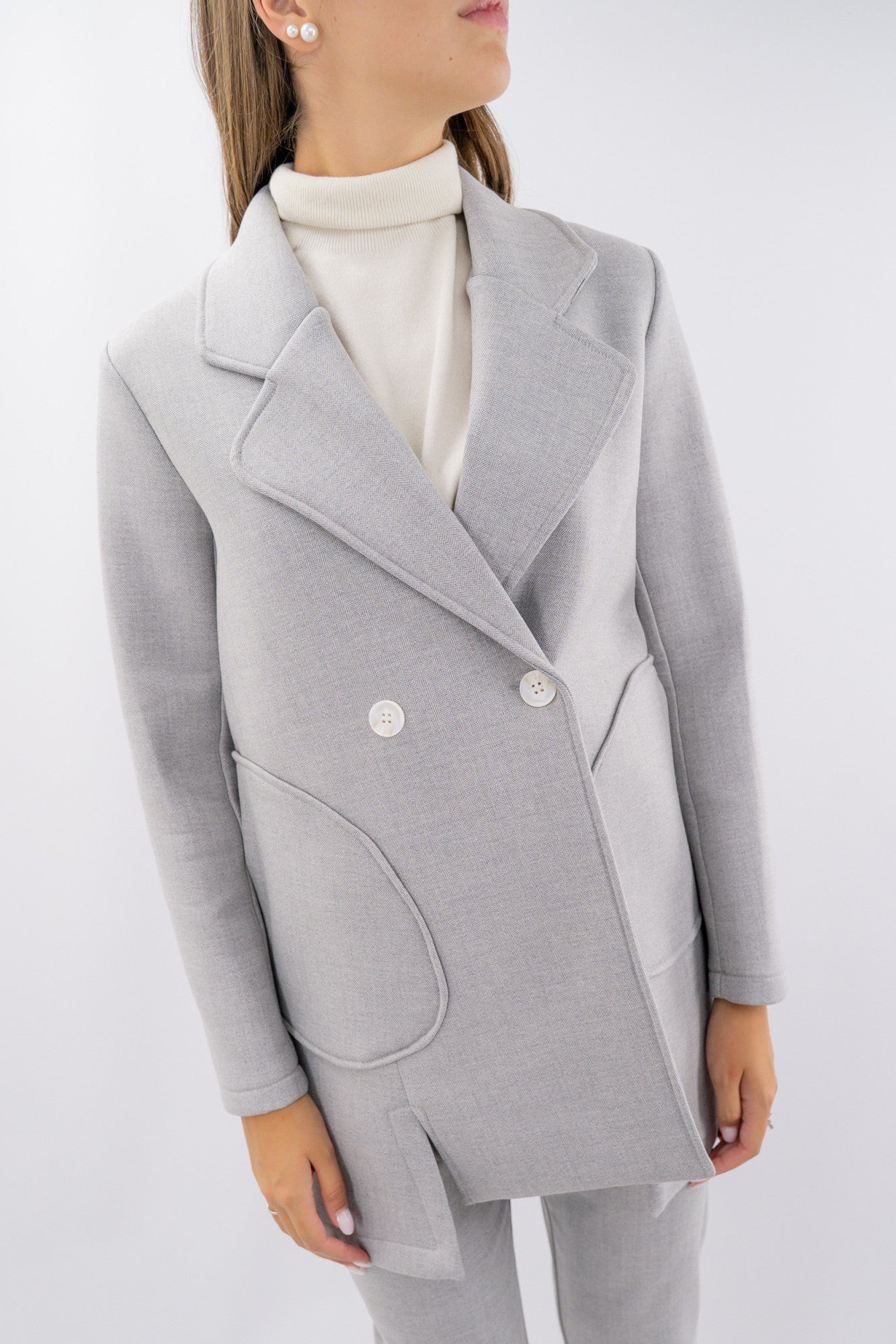 Cappotto midi in neoprene fantasia spina di pesce