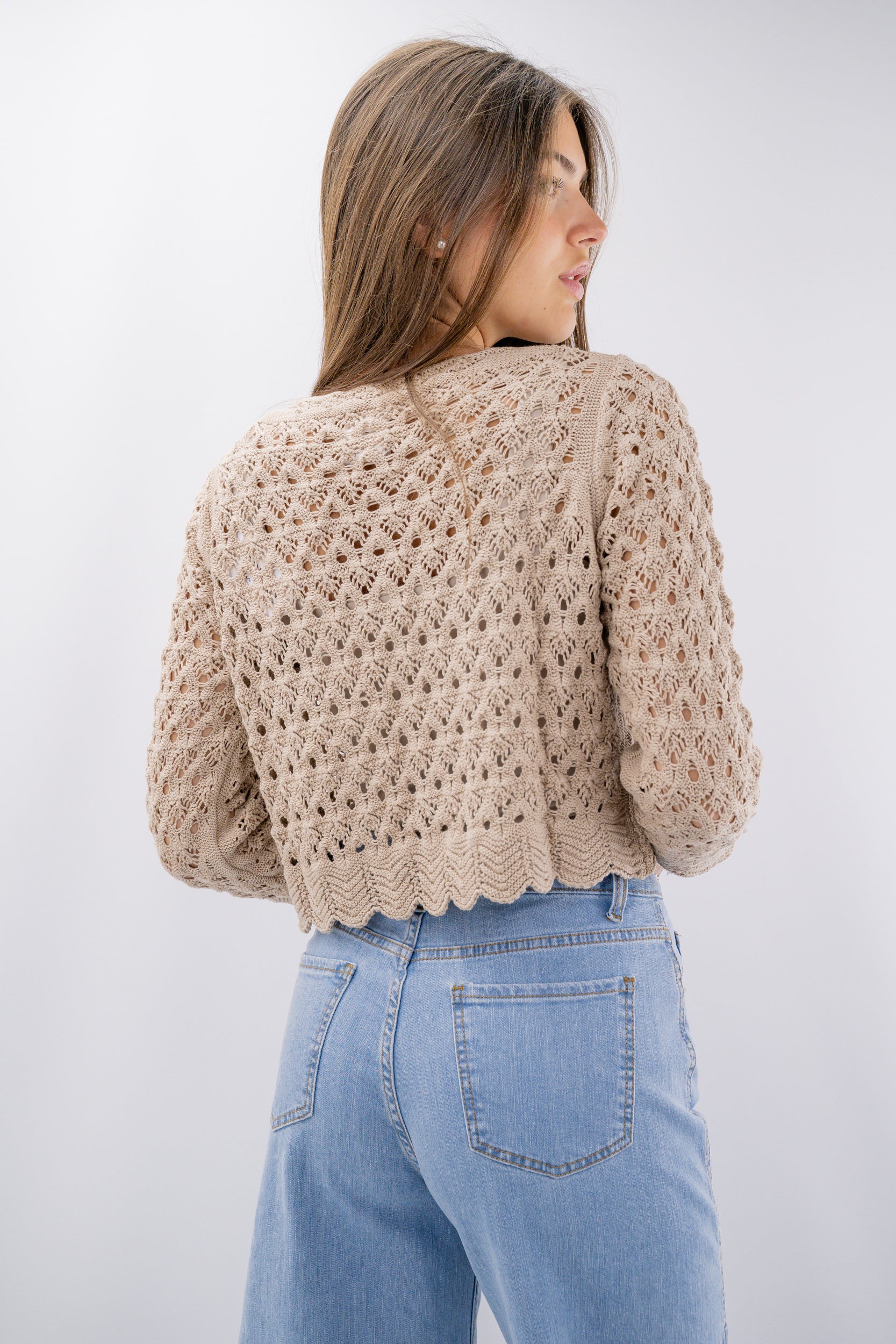 Cardigan cropped in crochet