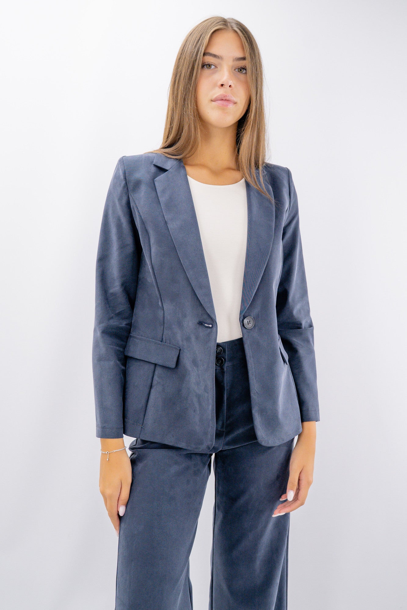 Blazer monopetto in tessuto mano pesca soft