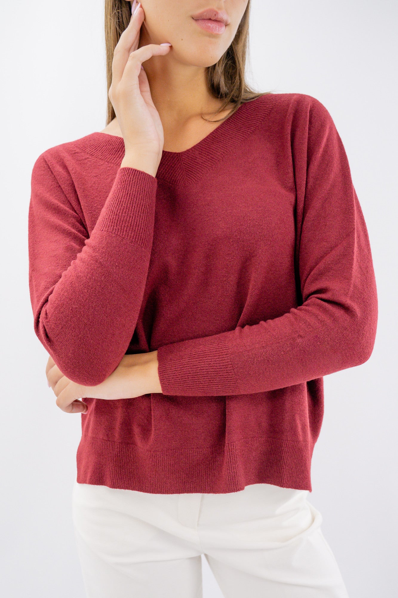 Maglia scollo a V fronte e retro