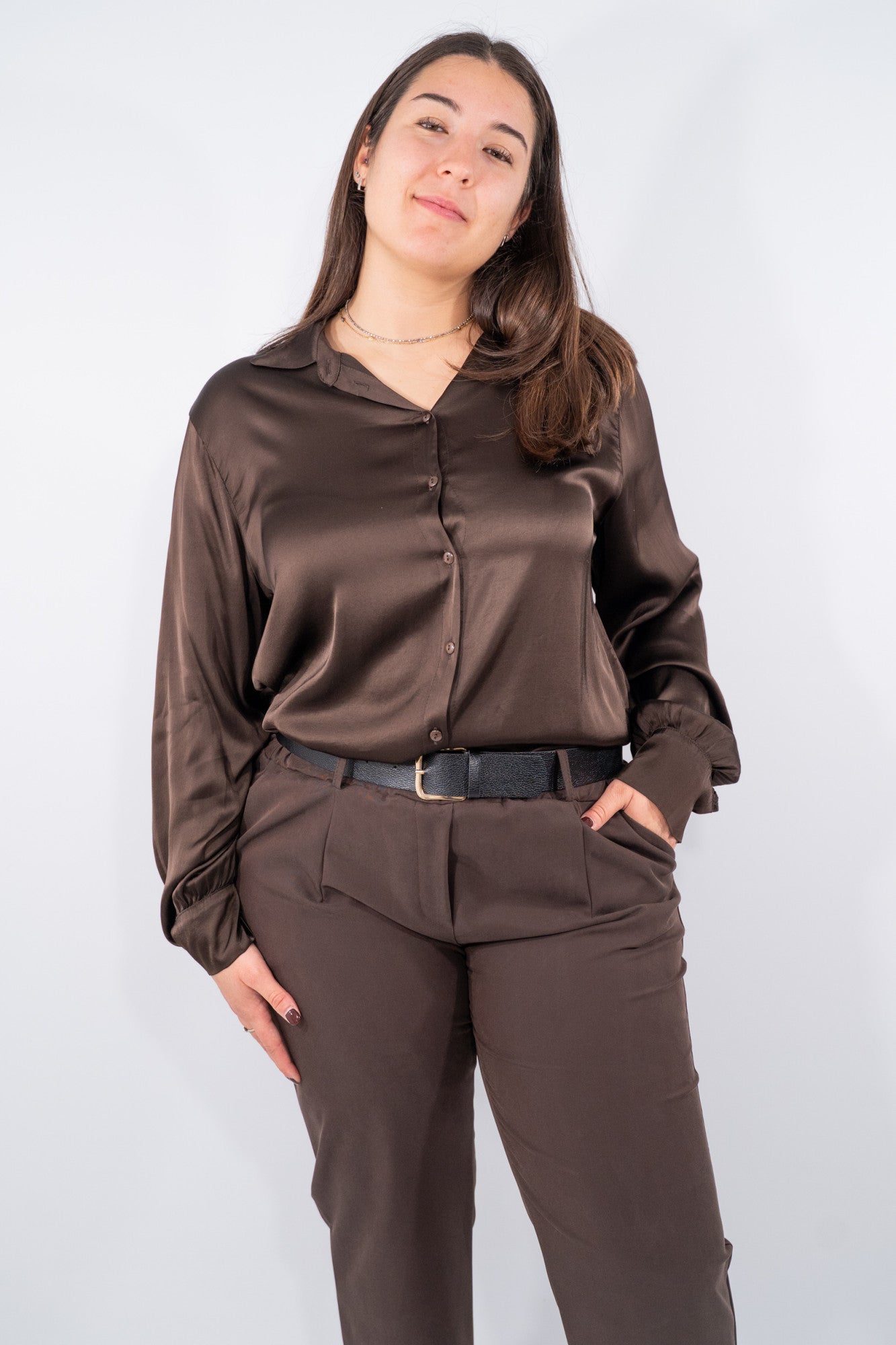 Camicia stretch oversize in viscosa satinata