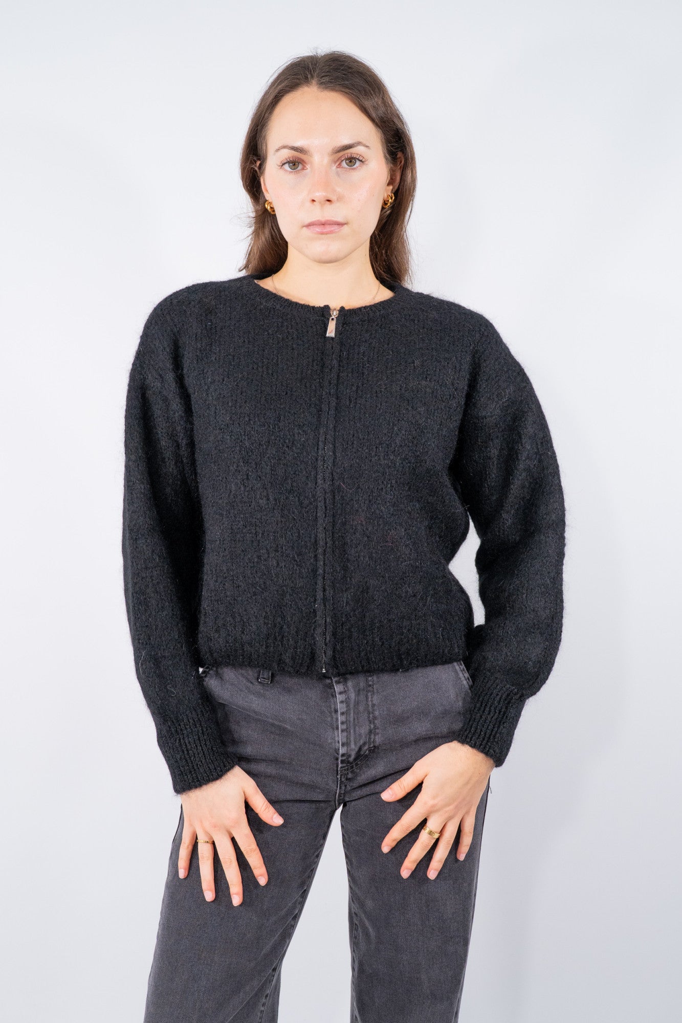 Maglione zip in filato soffice con lavorazione rasata