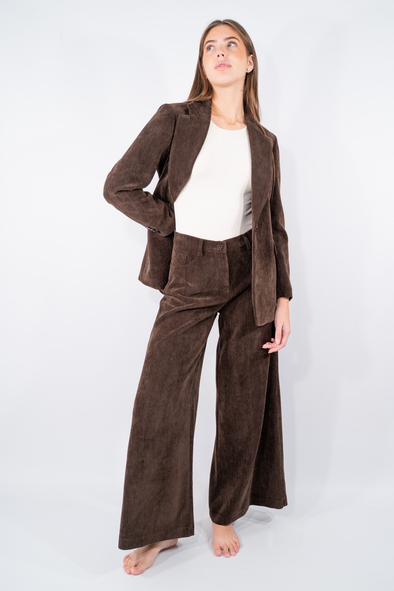 Pantaloni palazzo in tessuto effetto velluto