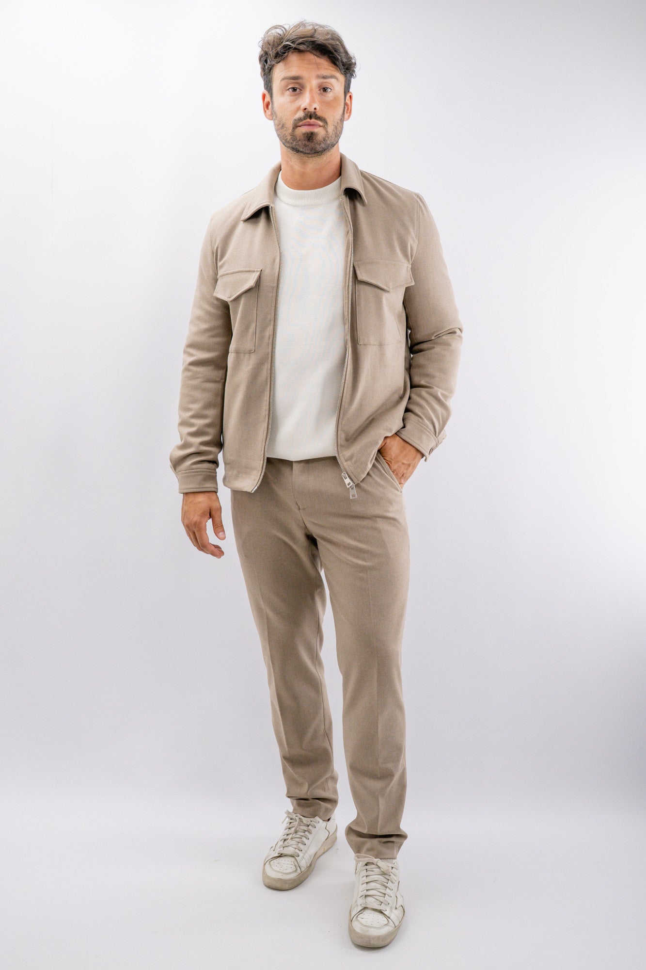 Giacca camicia foderata con zip e tasconi
