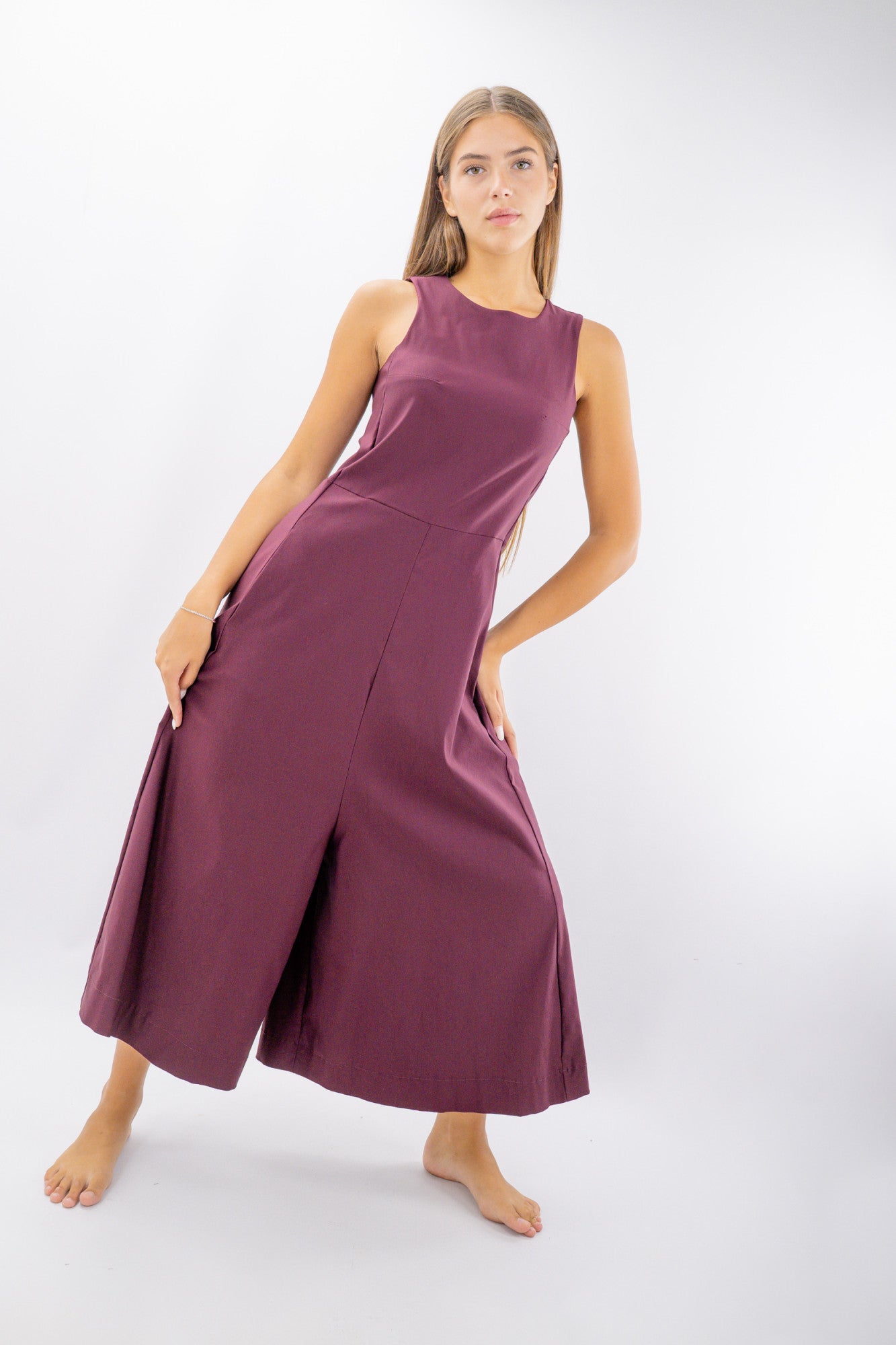 Tuta cropped a palazzo in texture elasticizzata