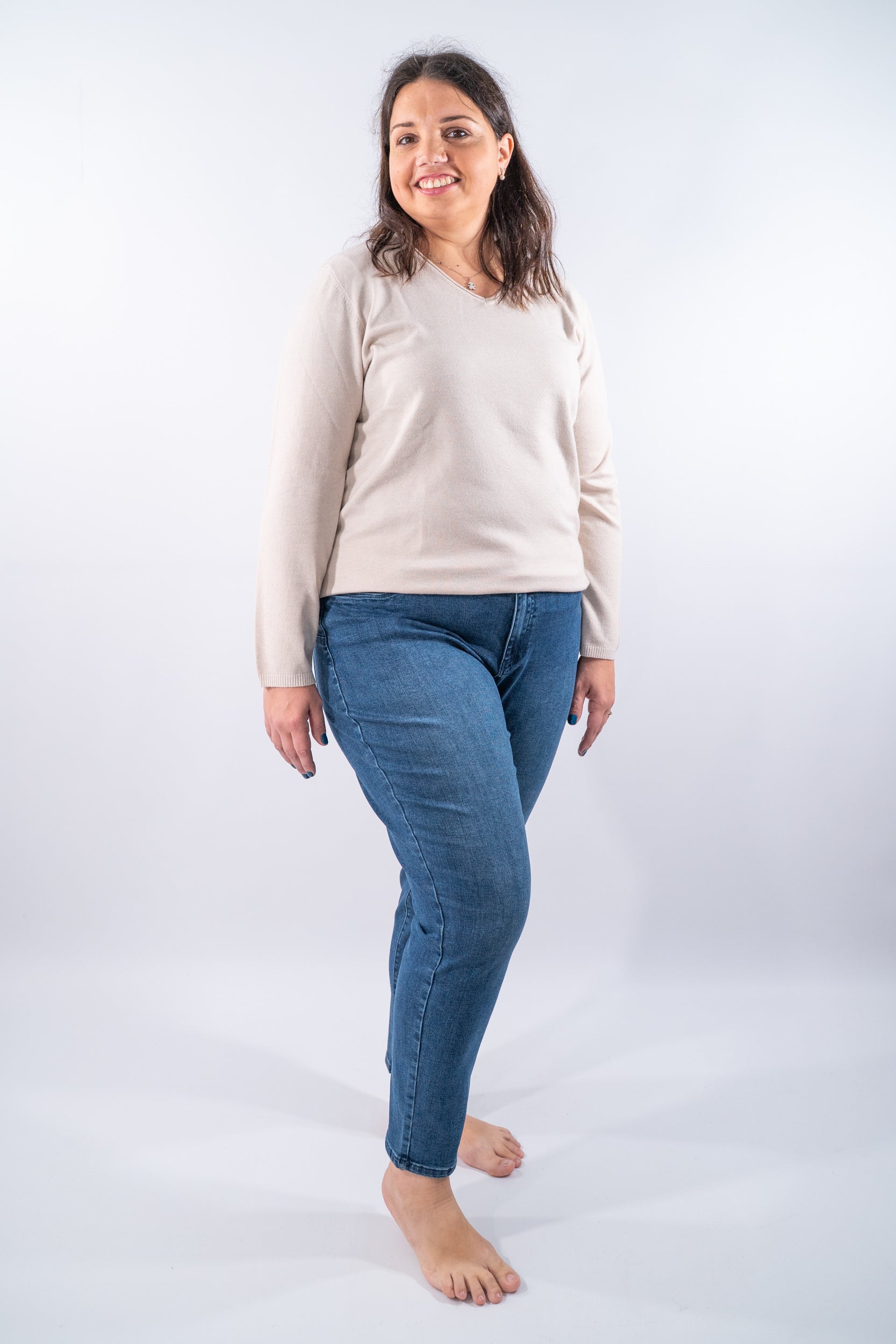 Jeans capri a vita media con fit calibrato