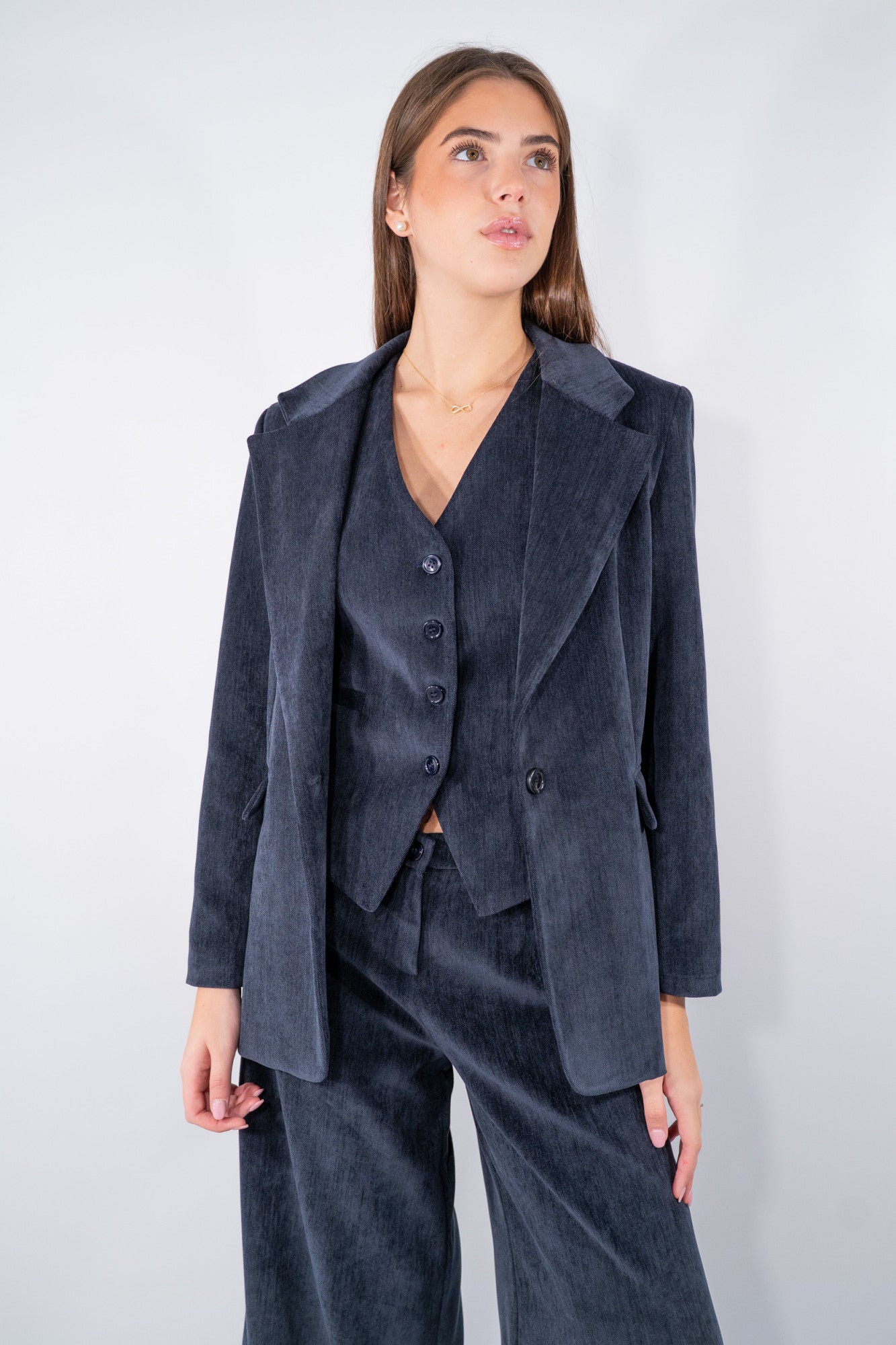 Blazer monopetto in tessuto effetto velluto