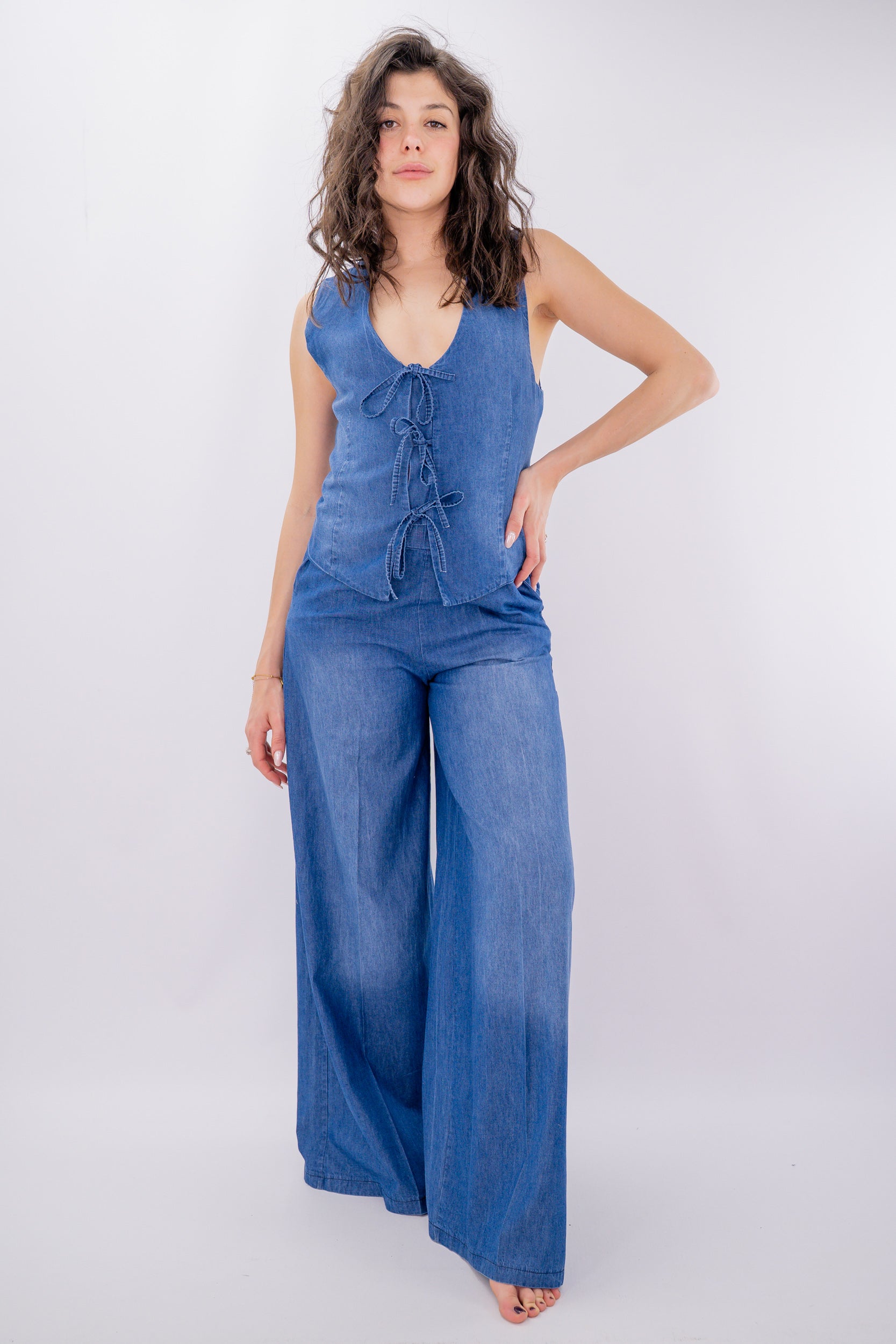Pantalone palazzo in chambray di jeans