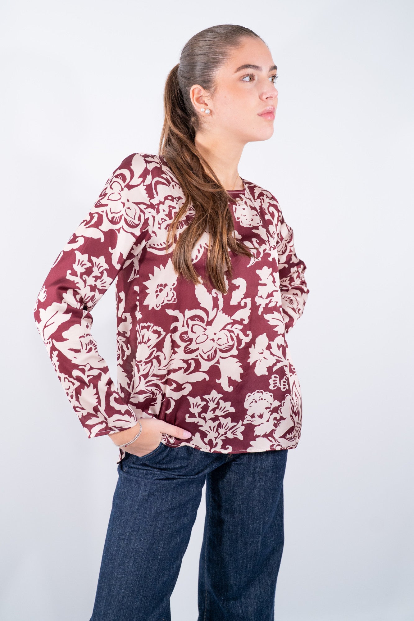 Blusa in texture ad effetto satinato fantasia Paisley