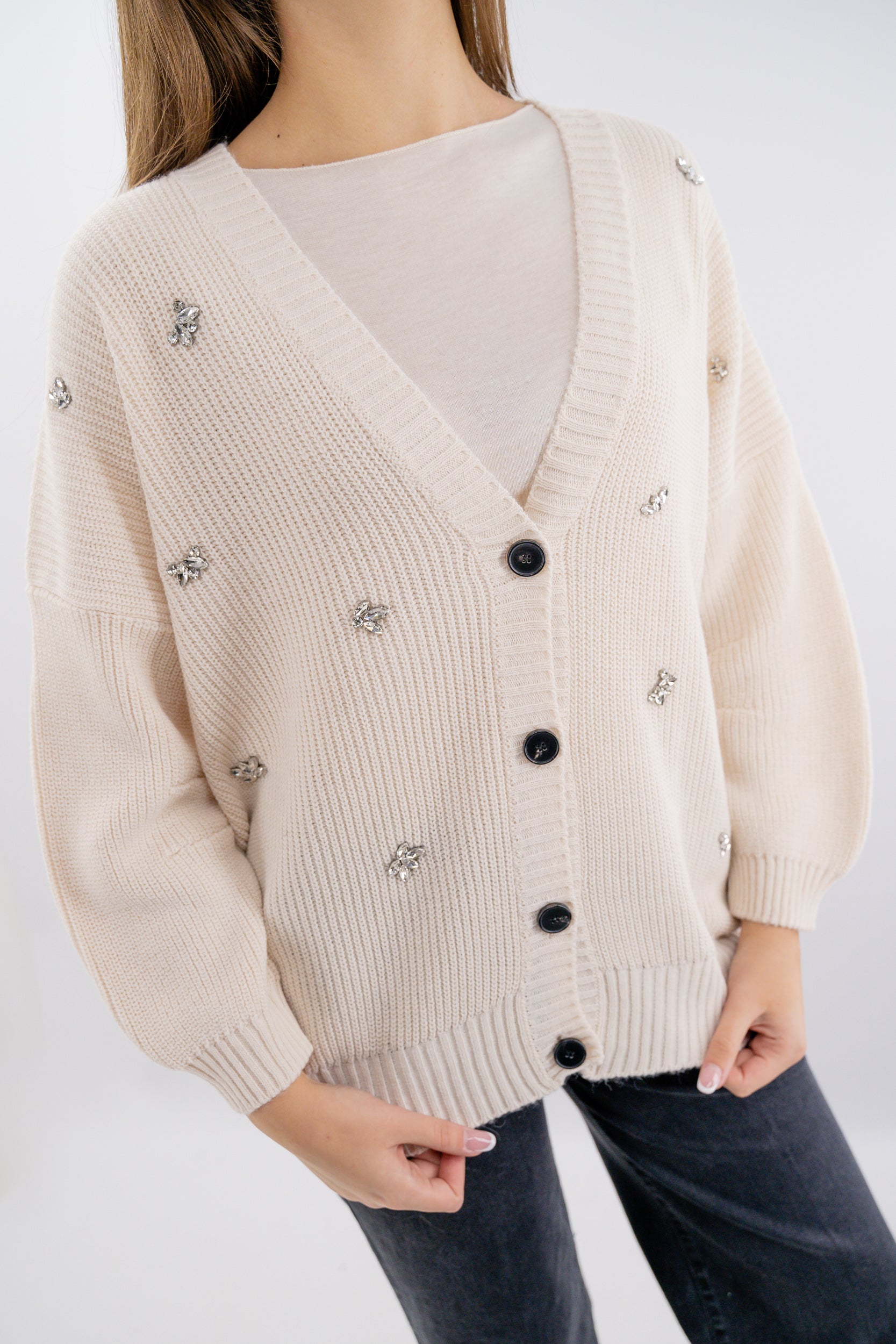 Maxi cardigan con punti luce misto lana