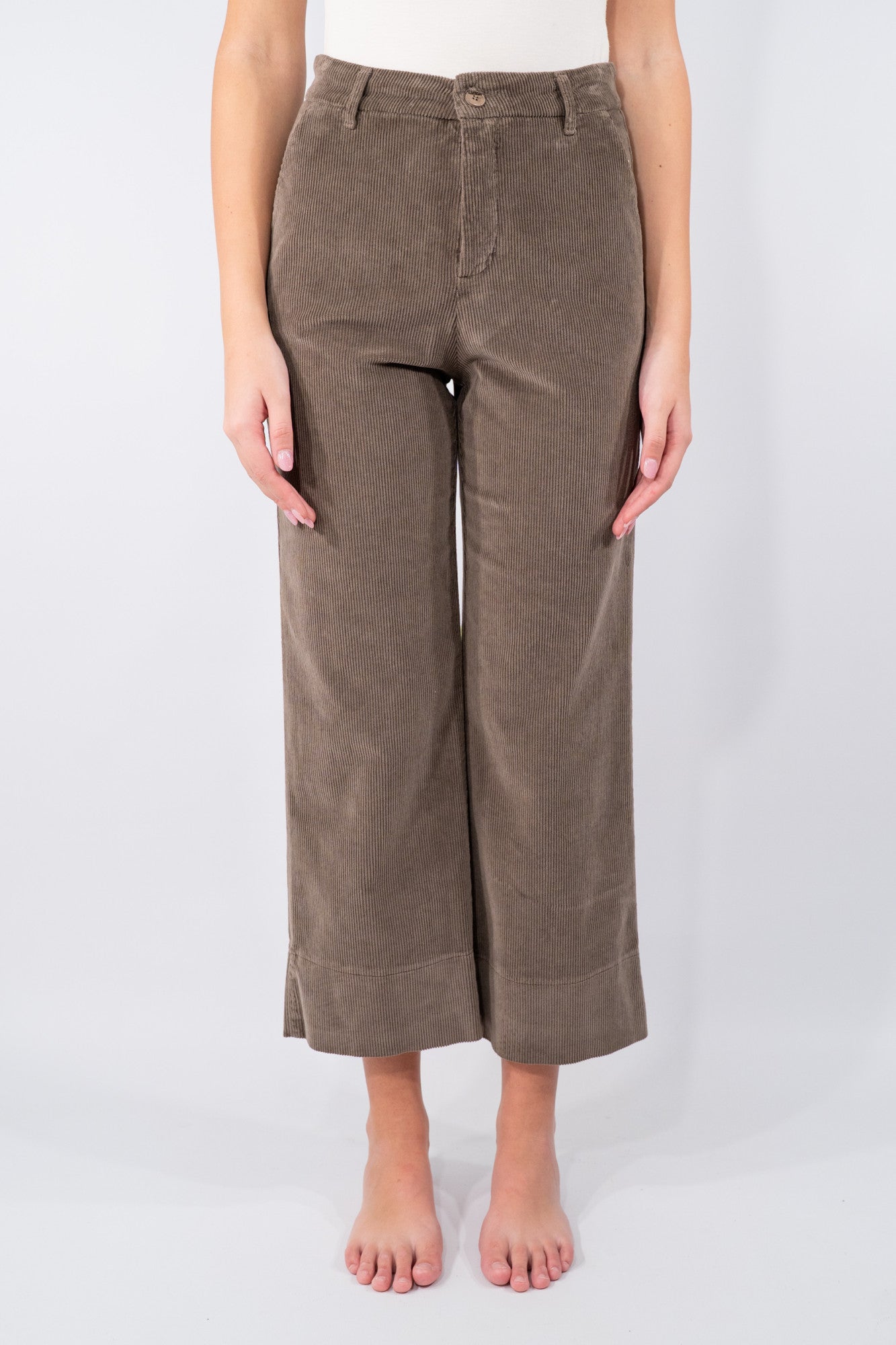 Pantalone palazzo cropped in velluto a coste