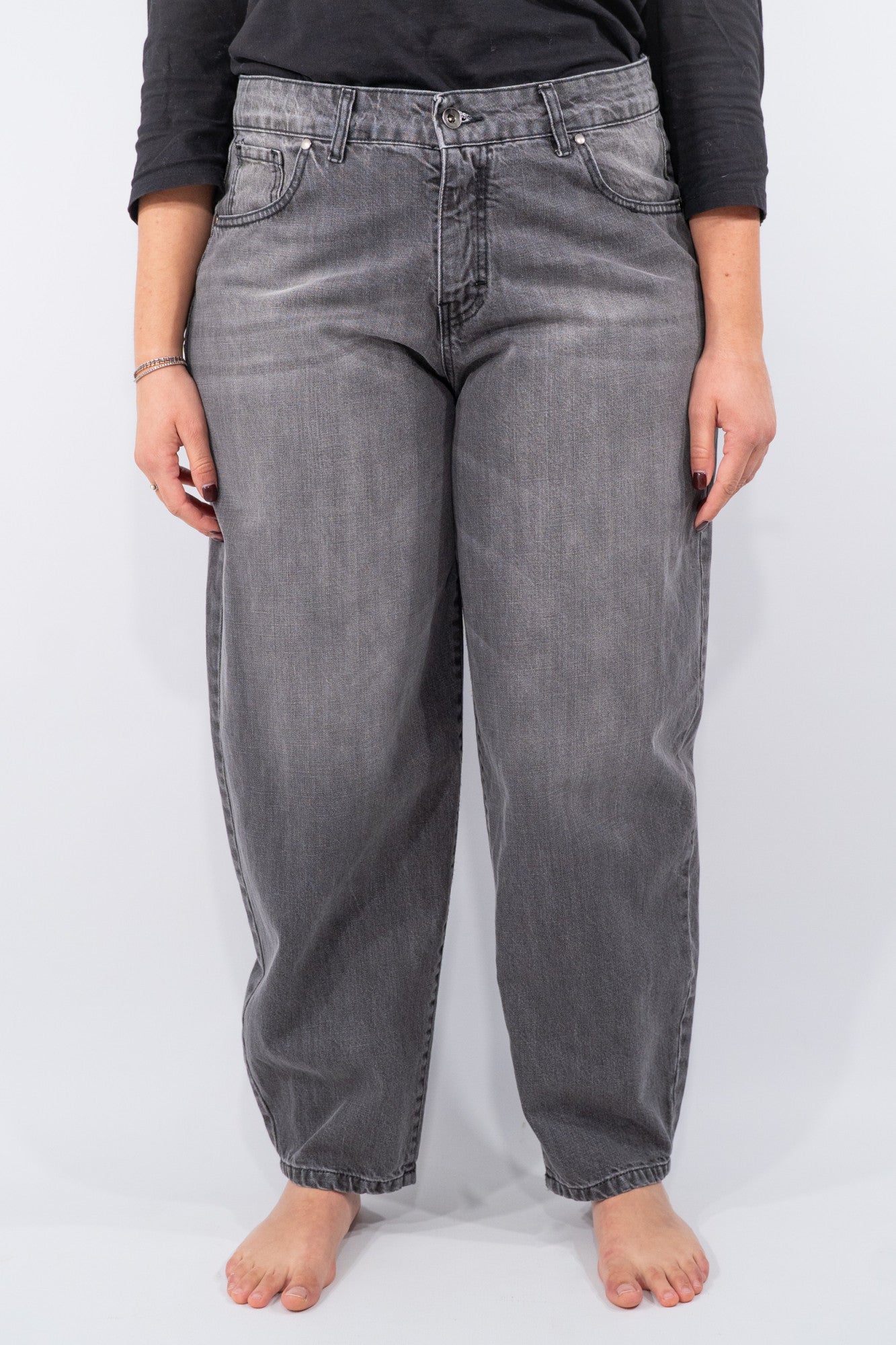 Jeans in puro cotone mom fit con lavaggio vintage