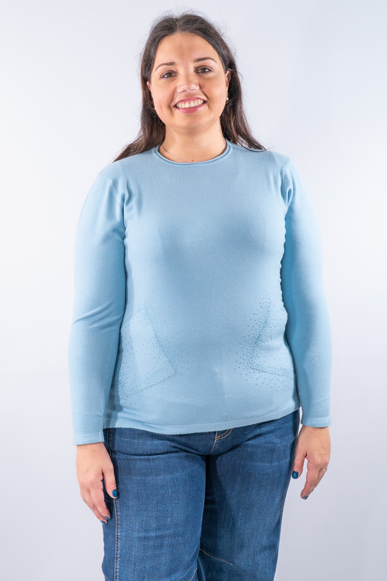 Girocollo con taglio ad A e tasche con strass