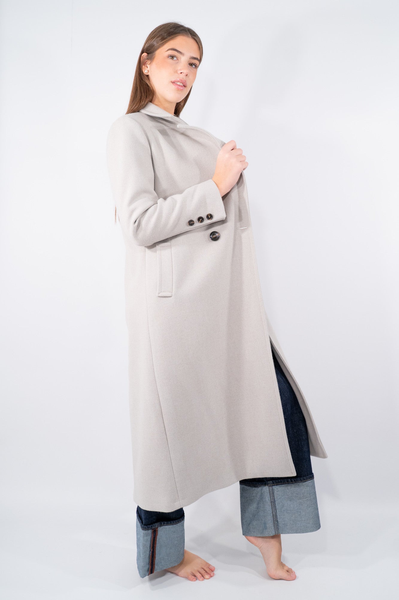 Cappotto lungo con collo a rever