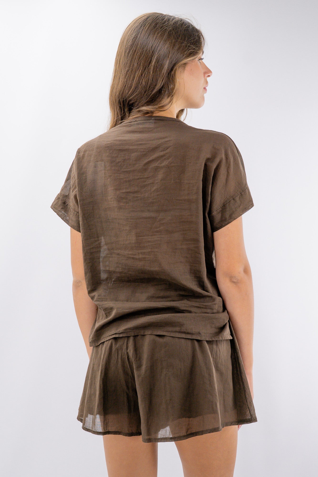 Camicia mussola cotone con scollo a V