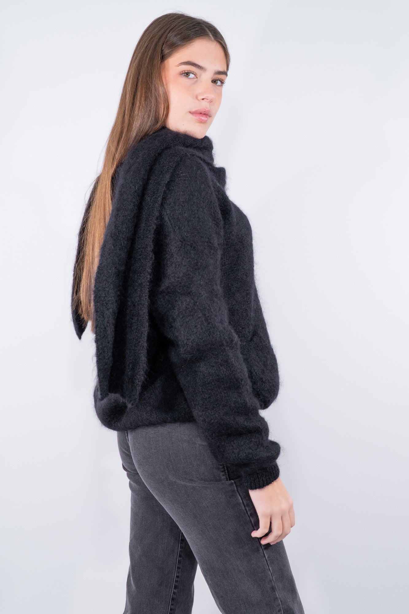 Cardigan con sciarpa in super kid mohair