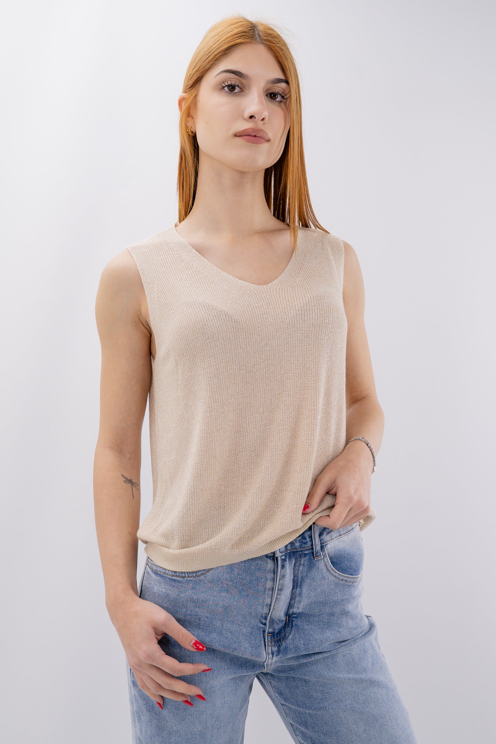 Canotta in maglia a costine lurex