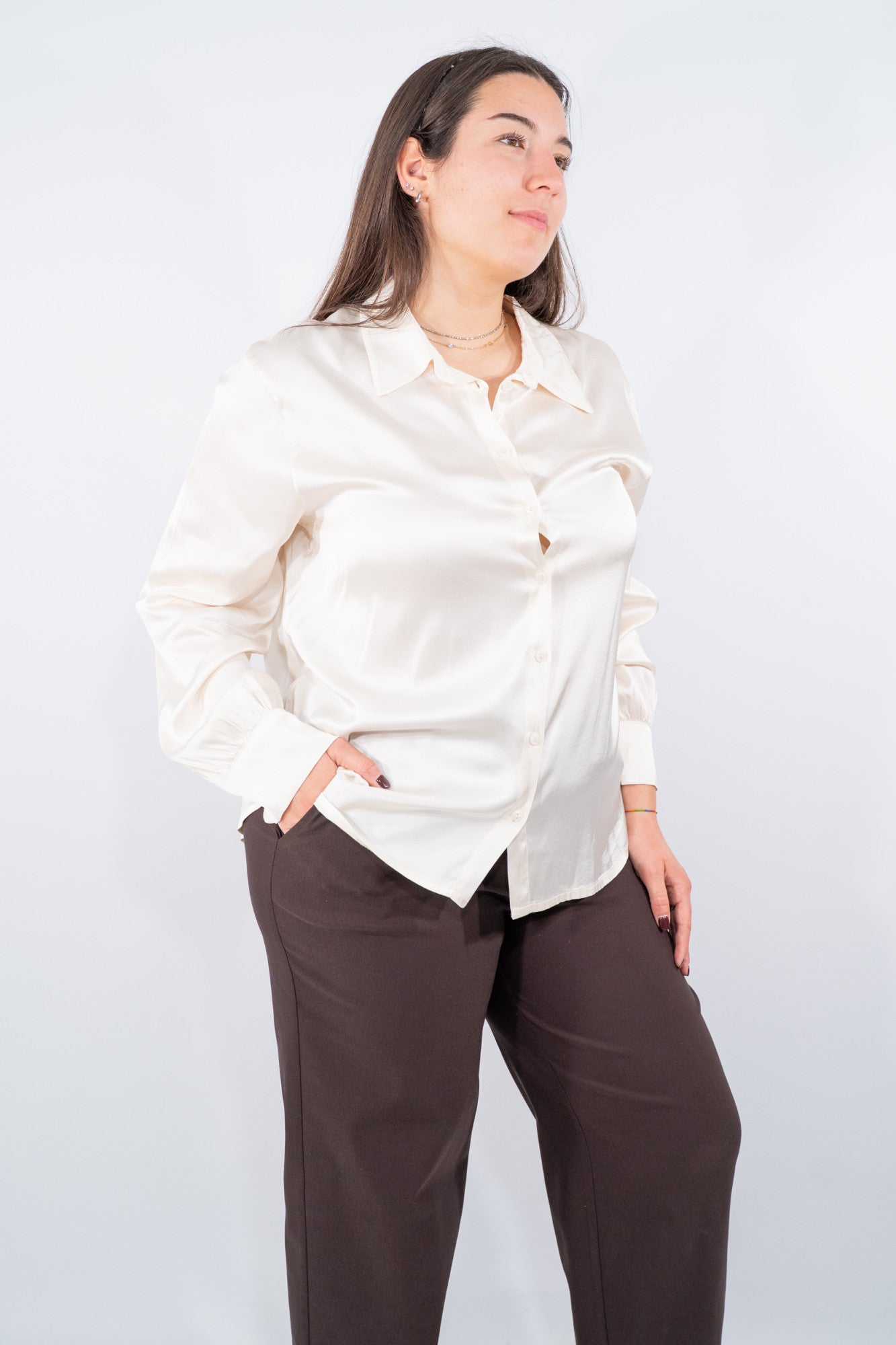 Camicia stretch oversize in viscosa satinata