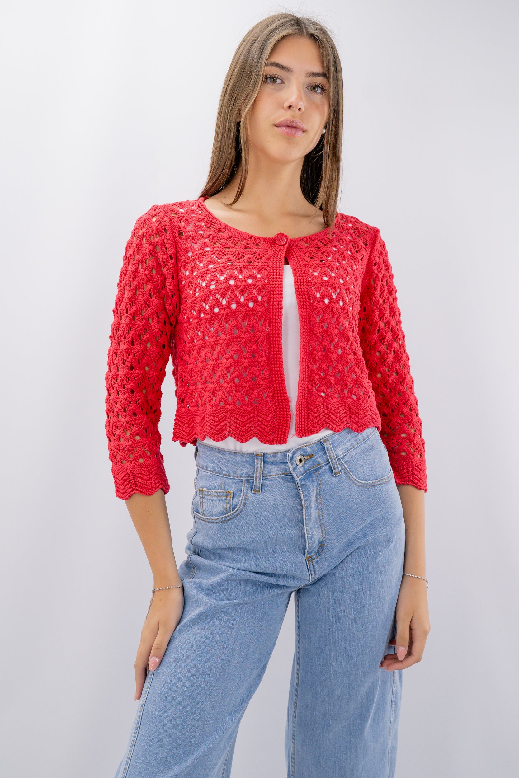 Cardigan cropped in crochet