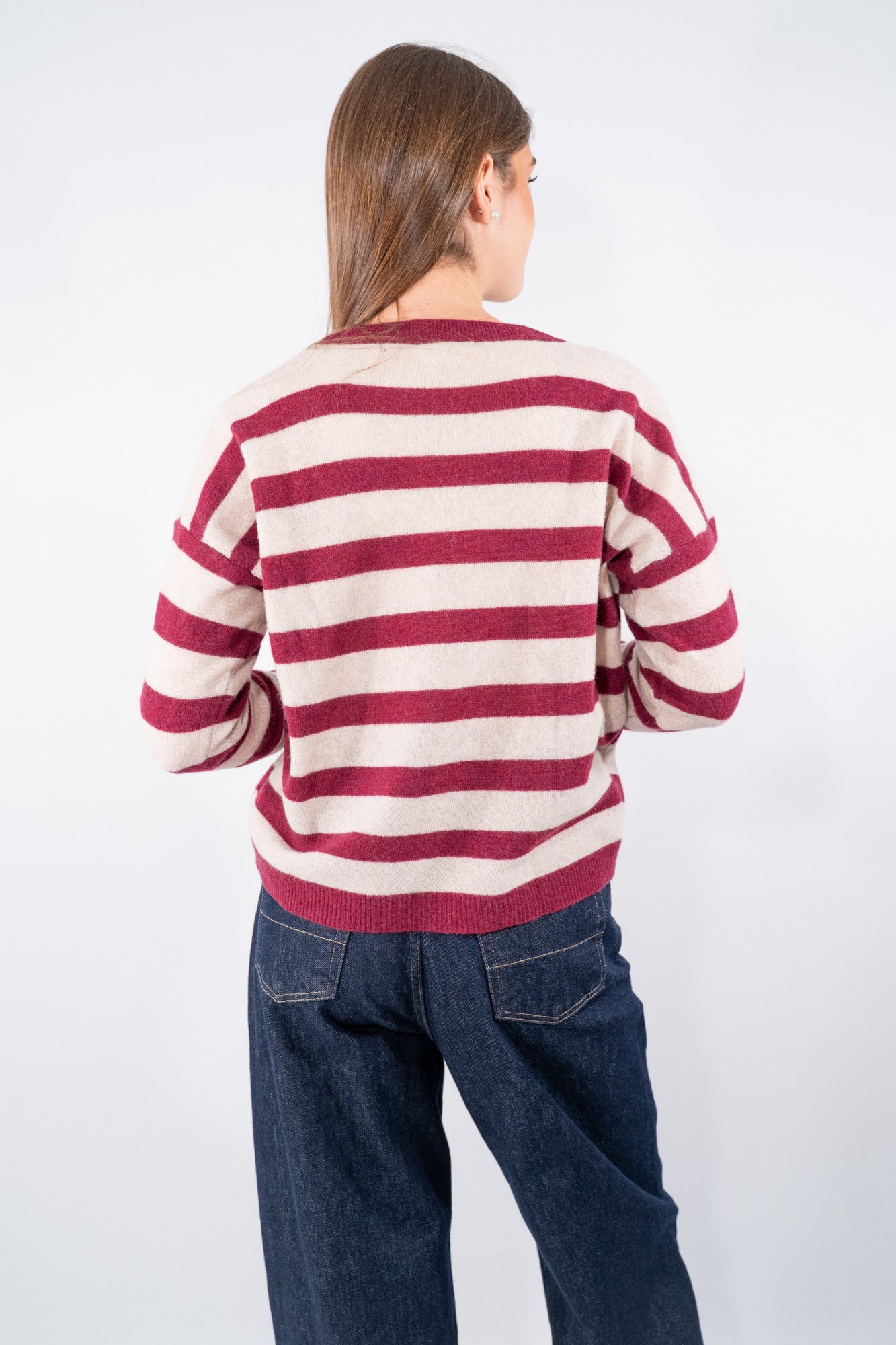 Maglia girocollo a righe in lana pregiata