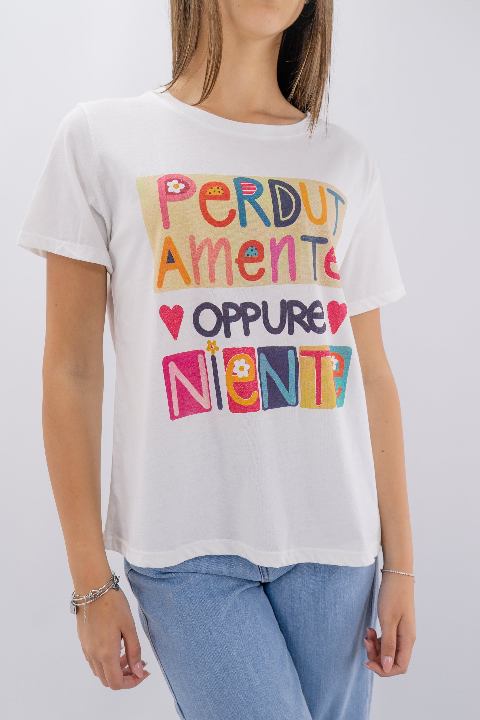 T-shirt con stampa "Perdutamente oppure niente"