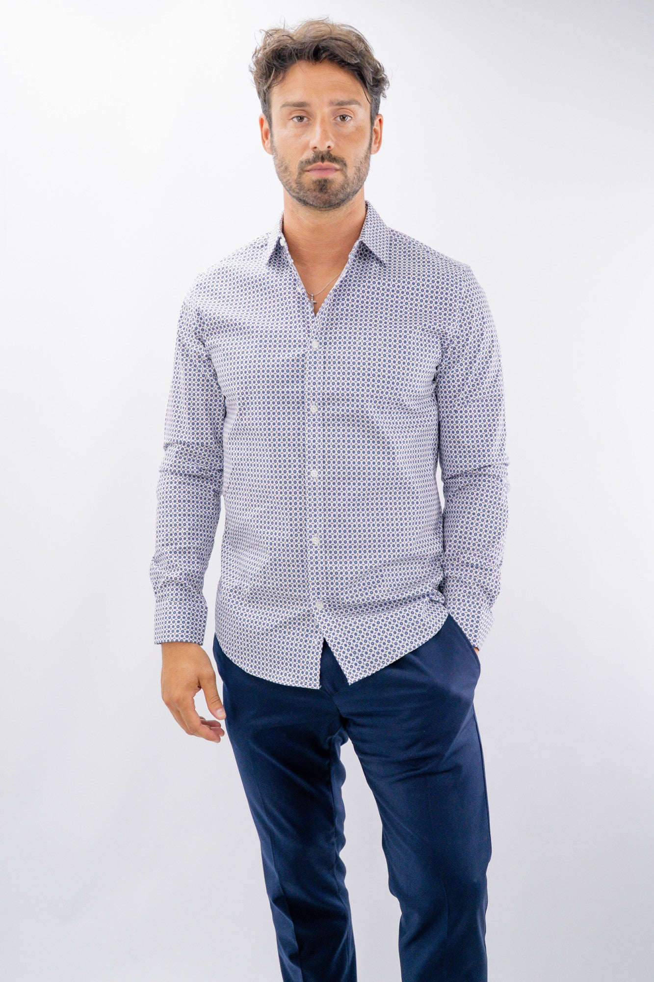 Camicia a maniche lunghe con micro motivo geometrico
