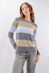 Maglioncino a righe dritto in calda lana e cashmere con spacchi