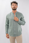 Camicia in lino con collo alla coreana e maniche lunghe