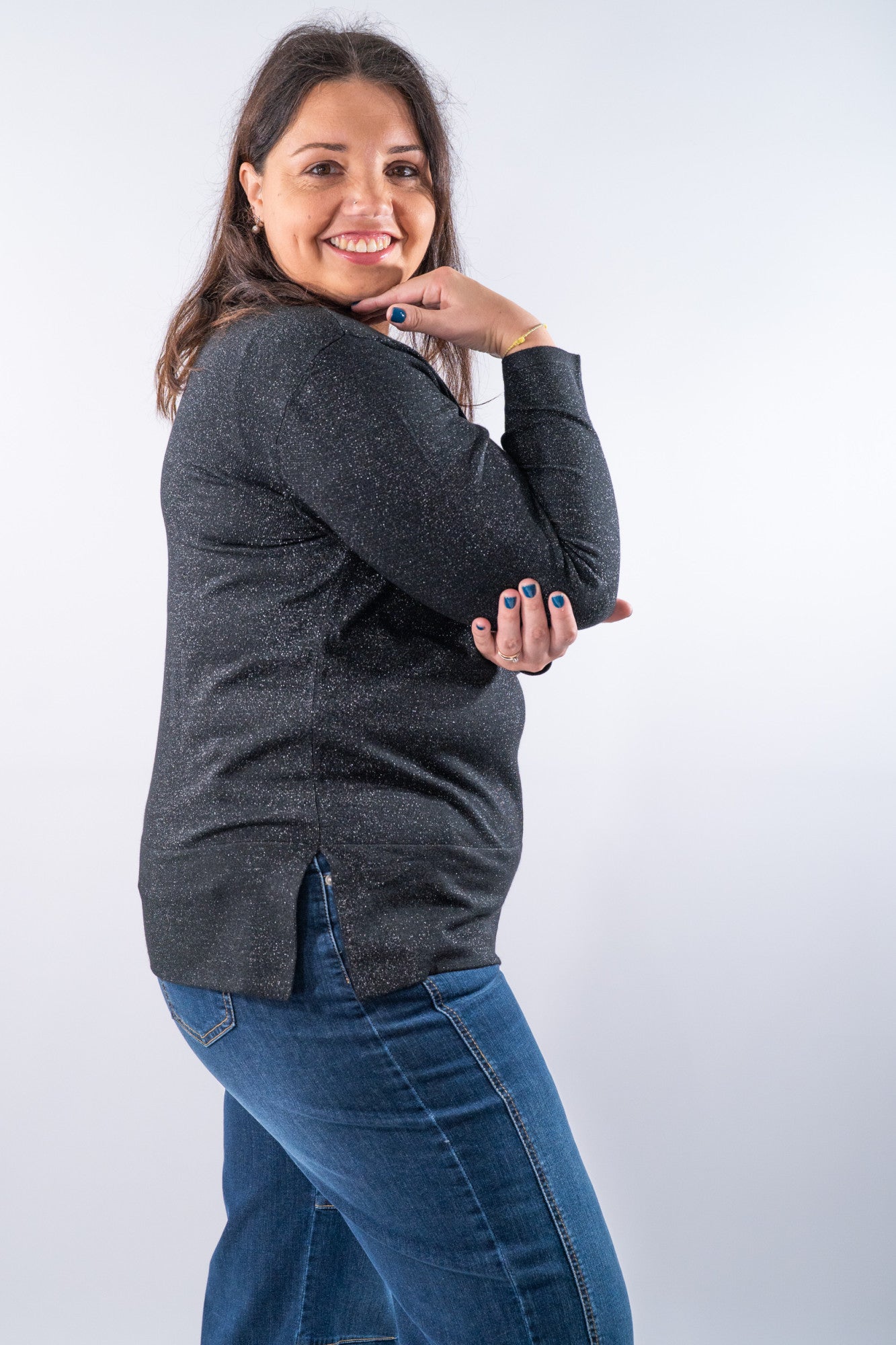 Girocollo over con filati lurex