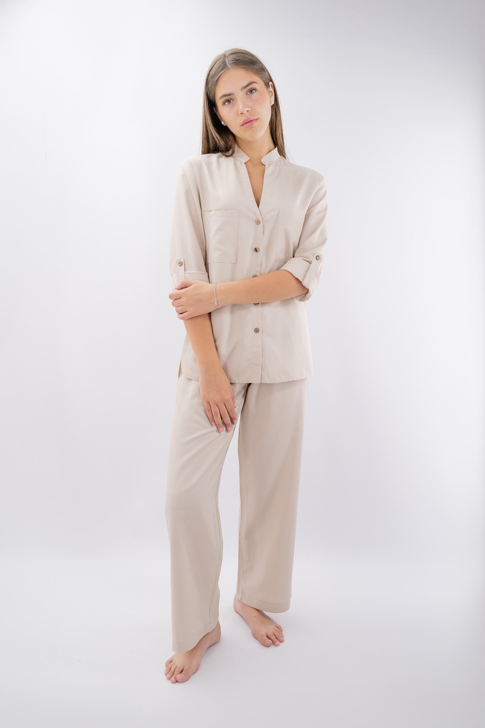 Camicia con manica 3/4 in lino