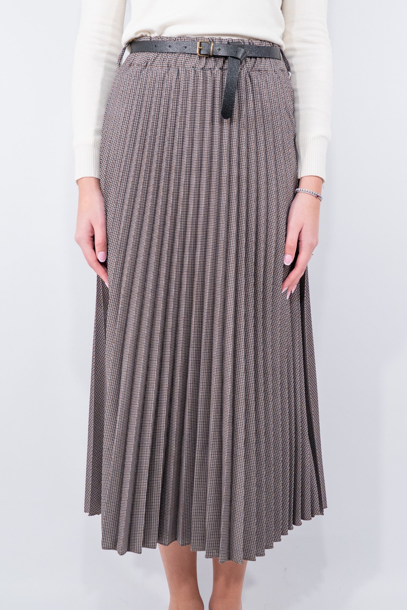 Gonna lunga a pieghe con cintura integrata