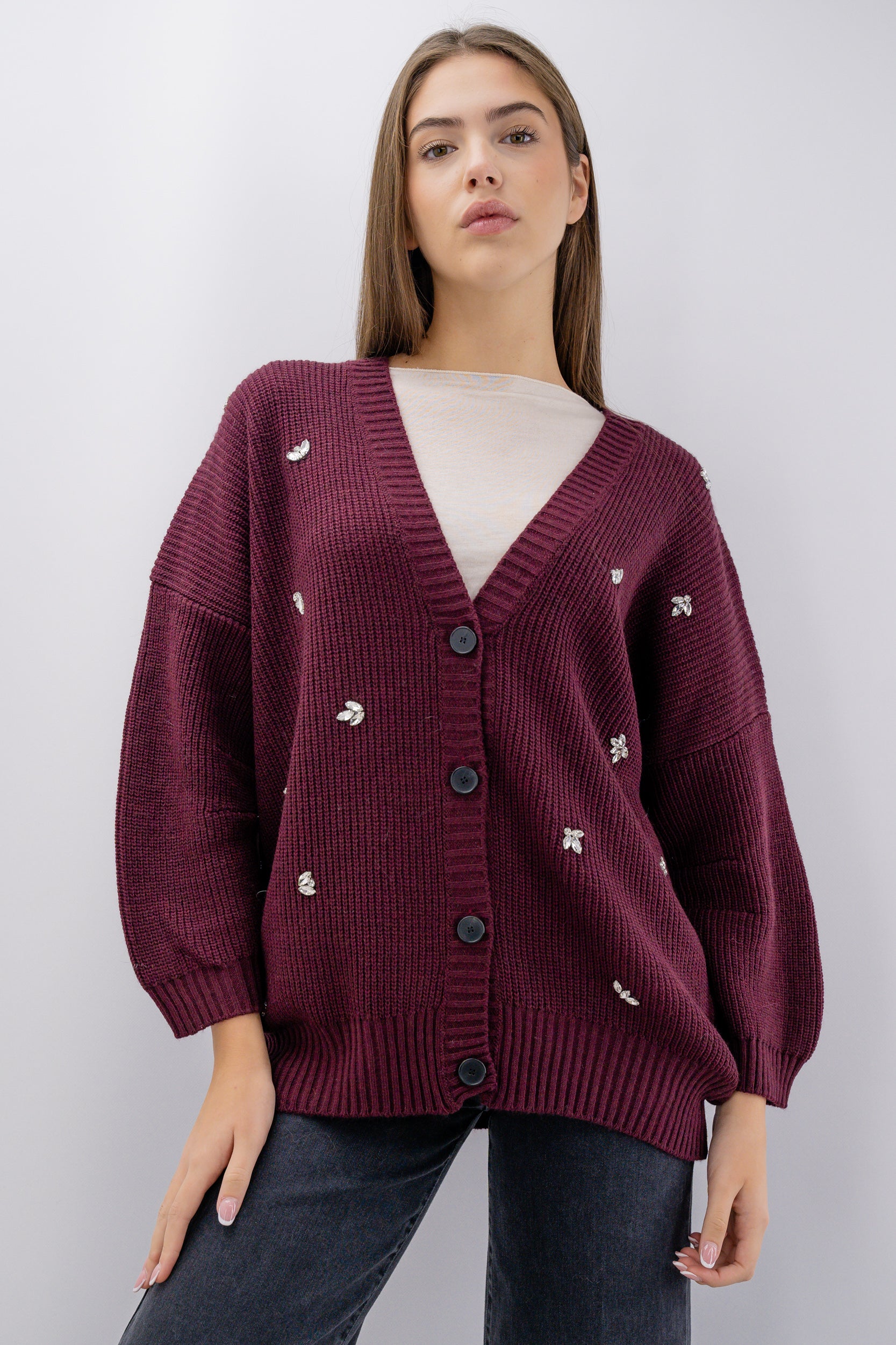 Maxi cardigan con punti luce misto lana