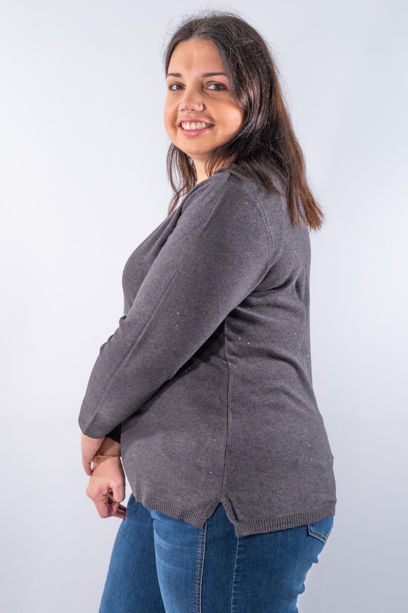 Girocollo con micro paillettes all over