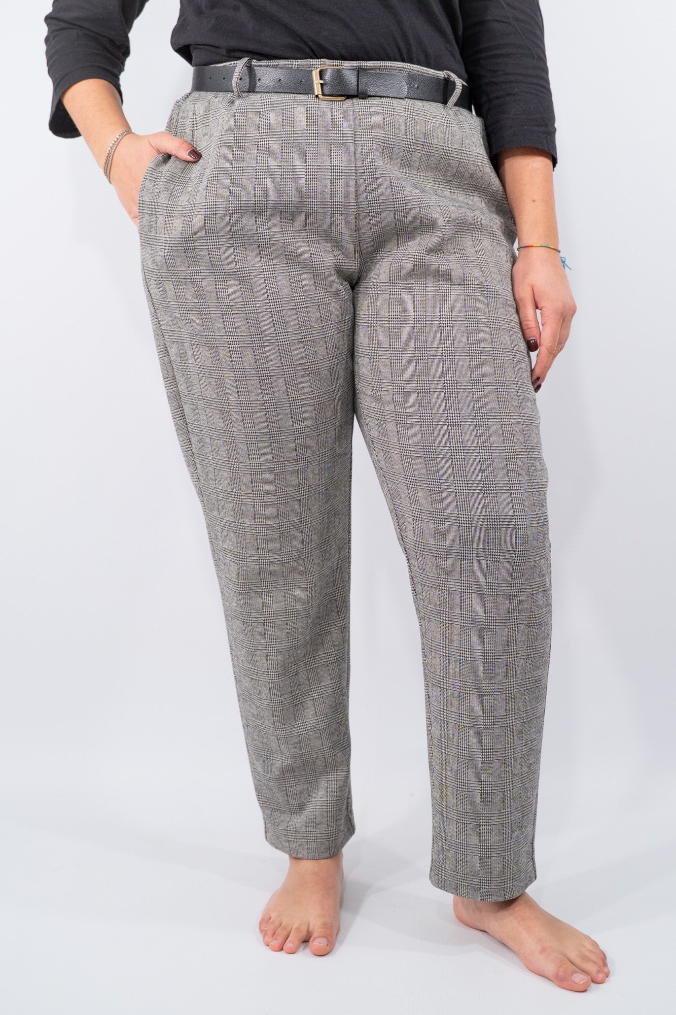 Pantalone a quadri con cintura e taglio dritto