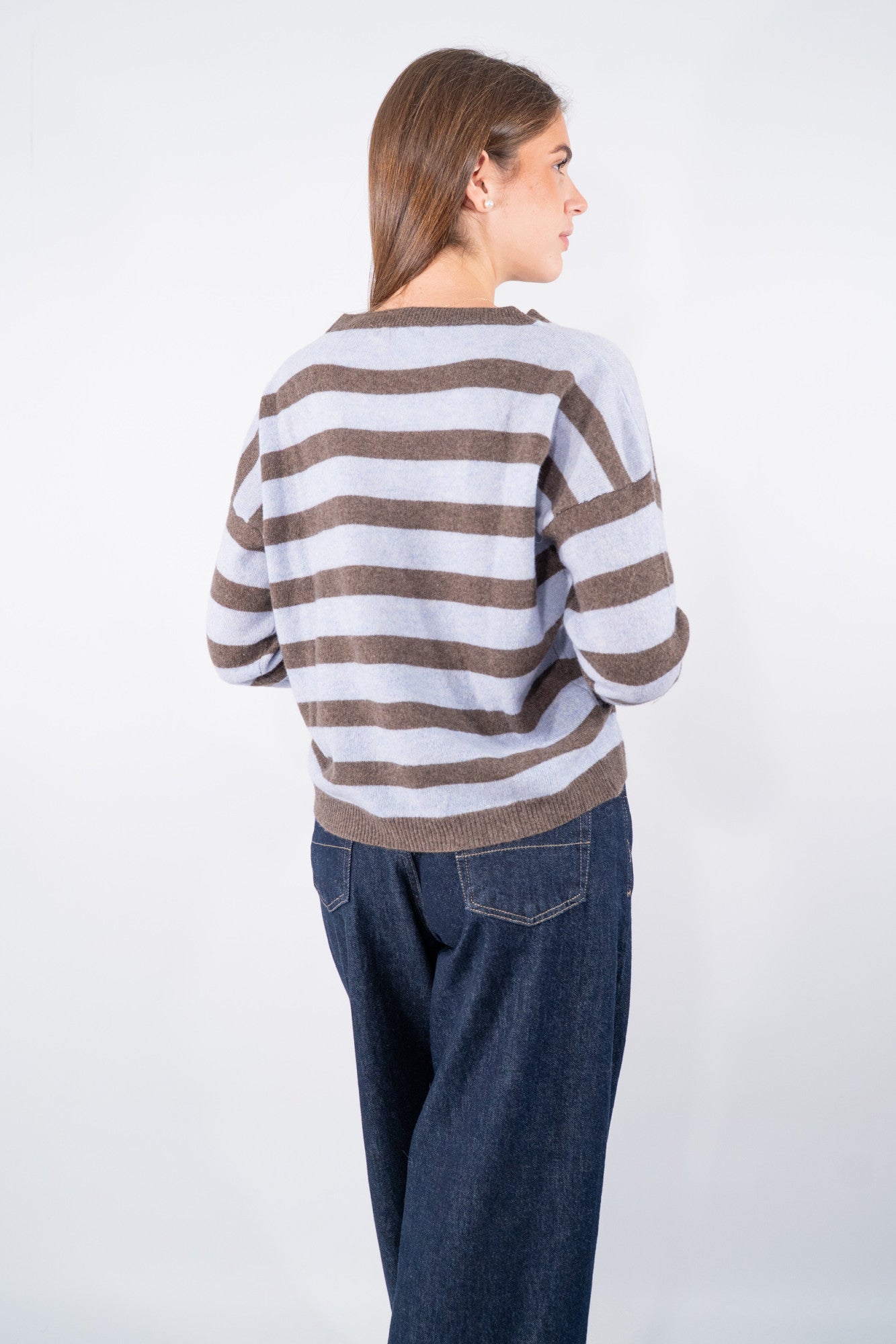 Maglia girocollo a righe in lana pregiata