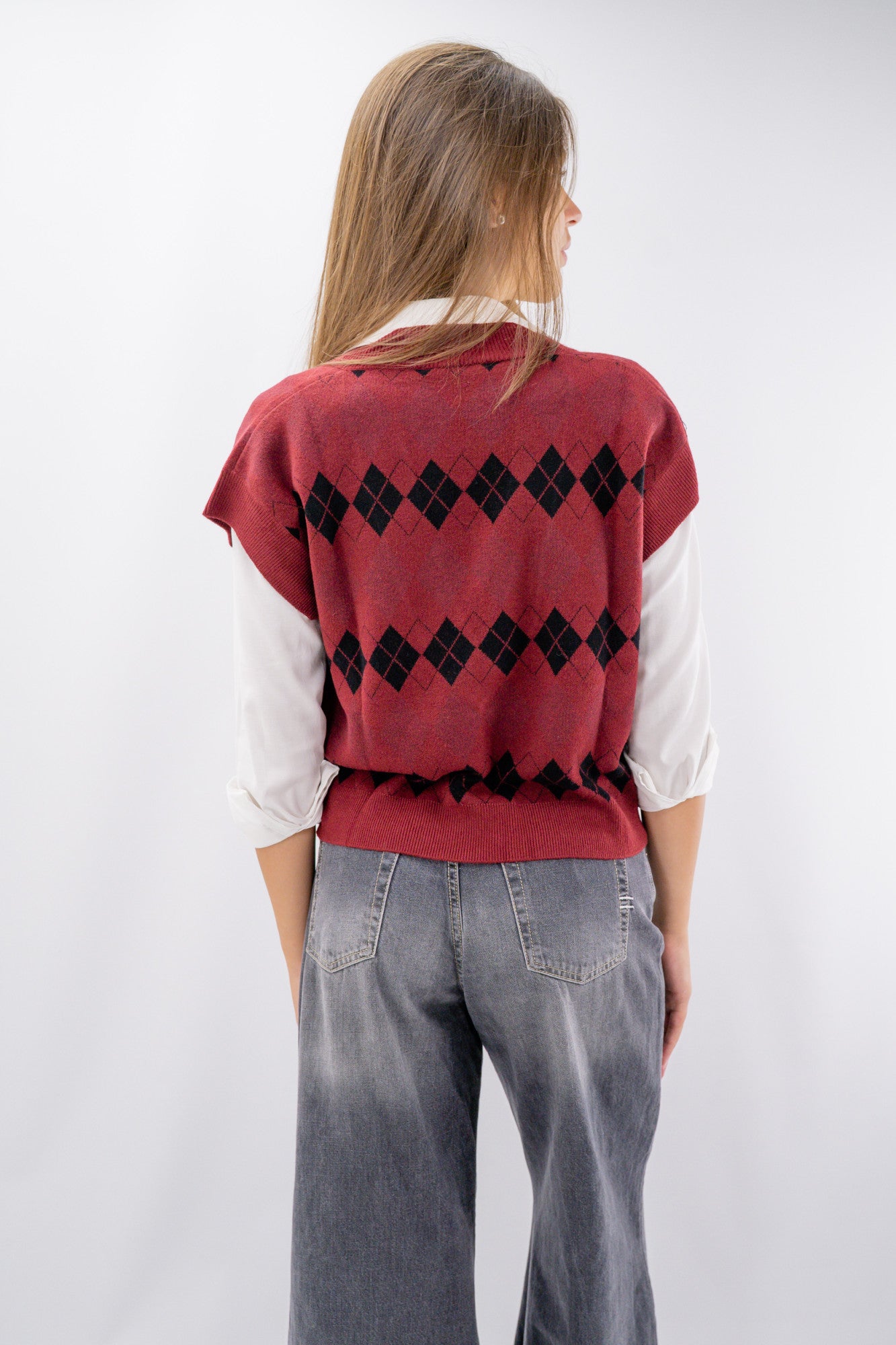 Gilet collo a vi a rombi