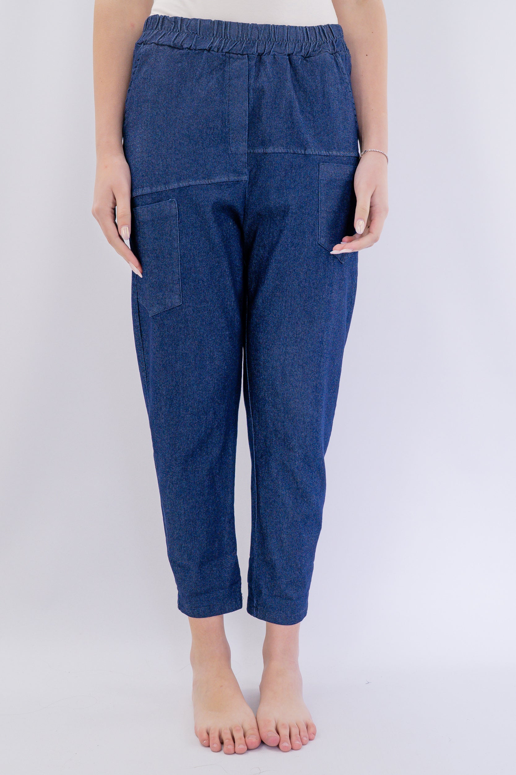 Pantalone ovetto in denim elasticizzato