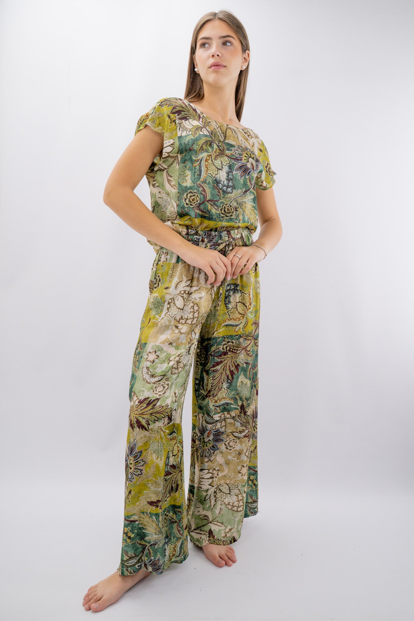 Pantalone a palazzo in fantasia floreale