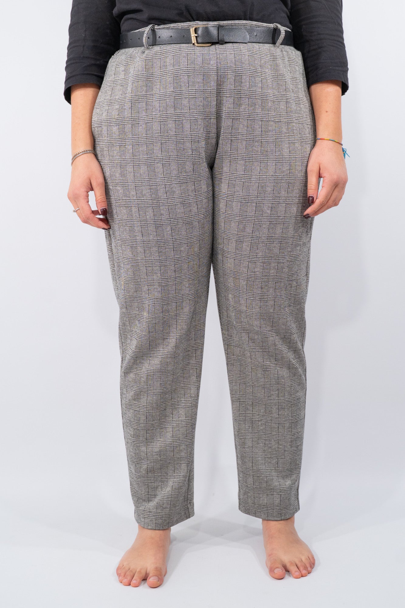 Pantalone a quadri con cintura e taglio dritto