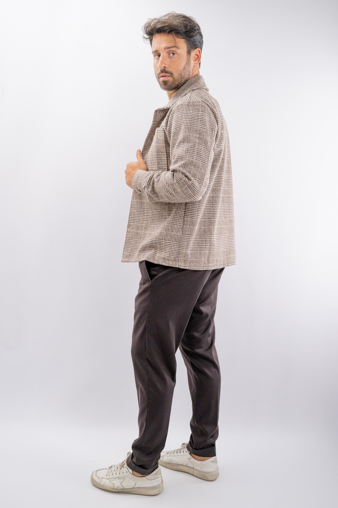Giacca canicia in tweed a quadri con taschino