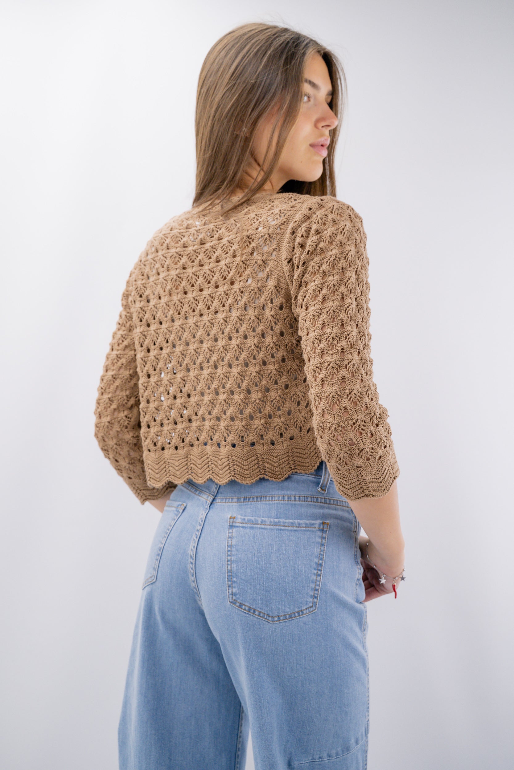 Cardigan cropped in crochet