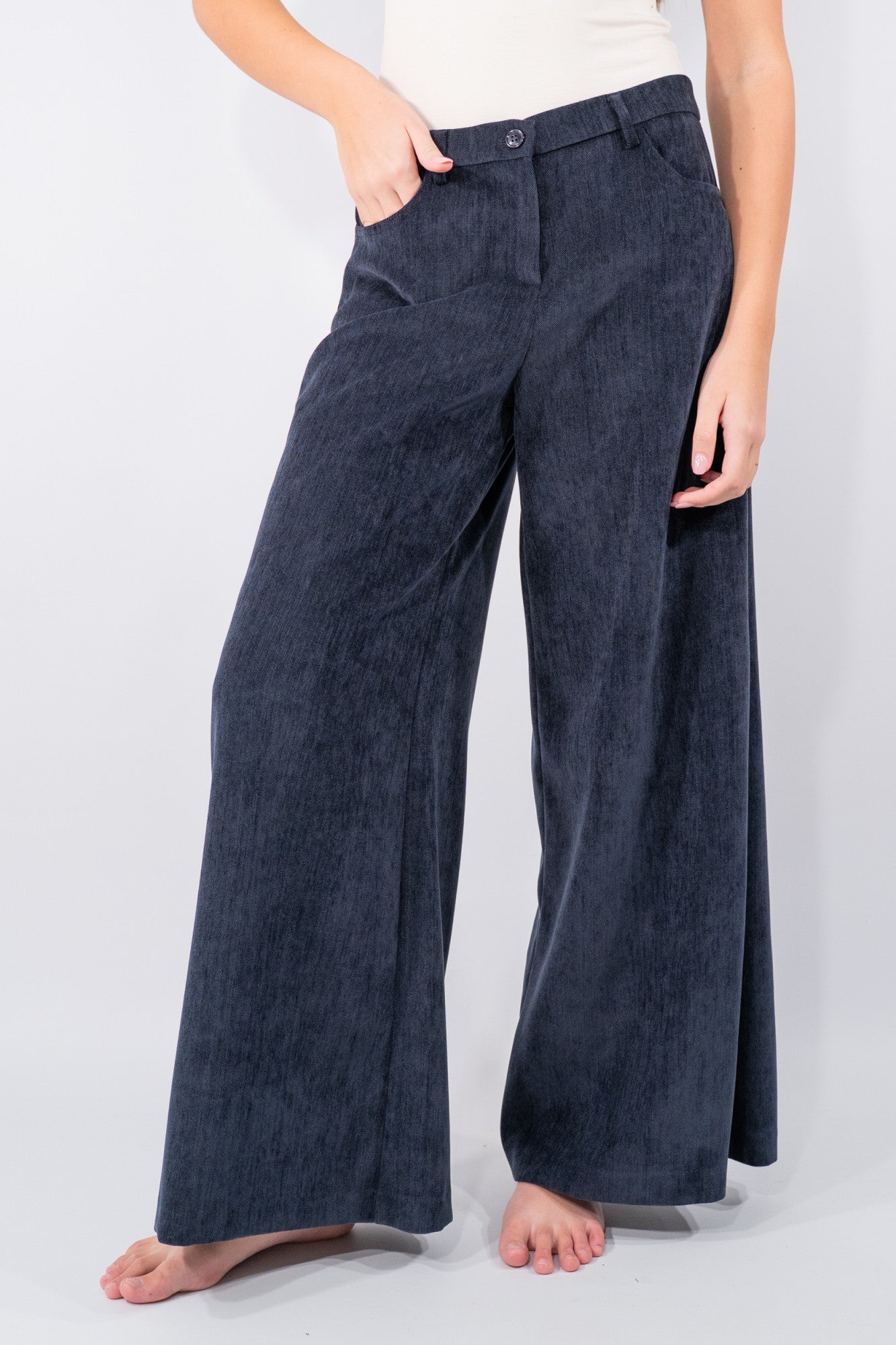 Pantaloni palazzo in tessuto effetto velluto