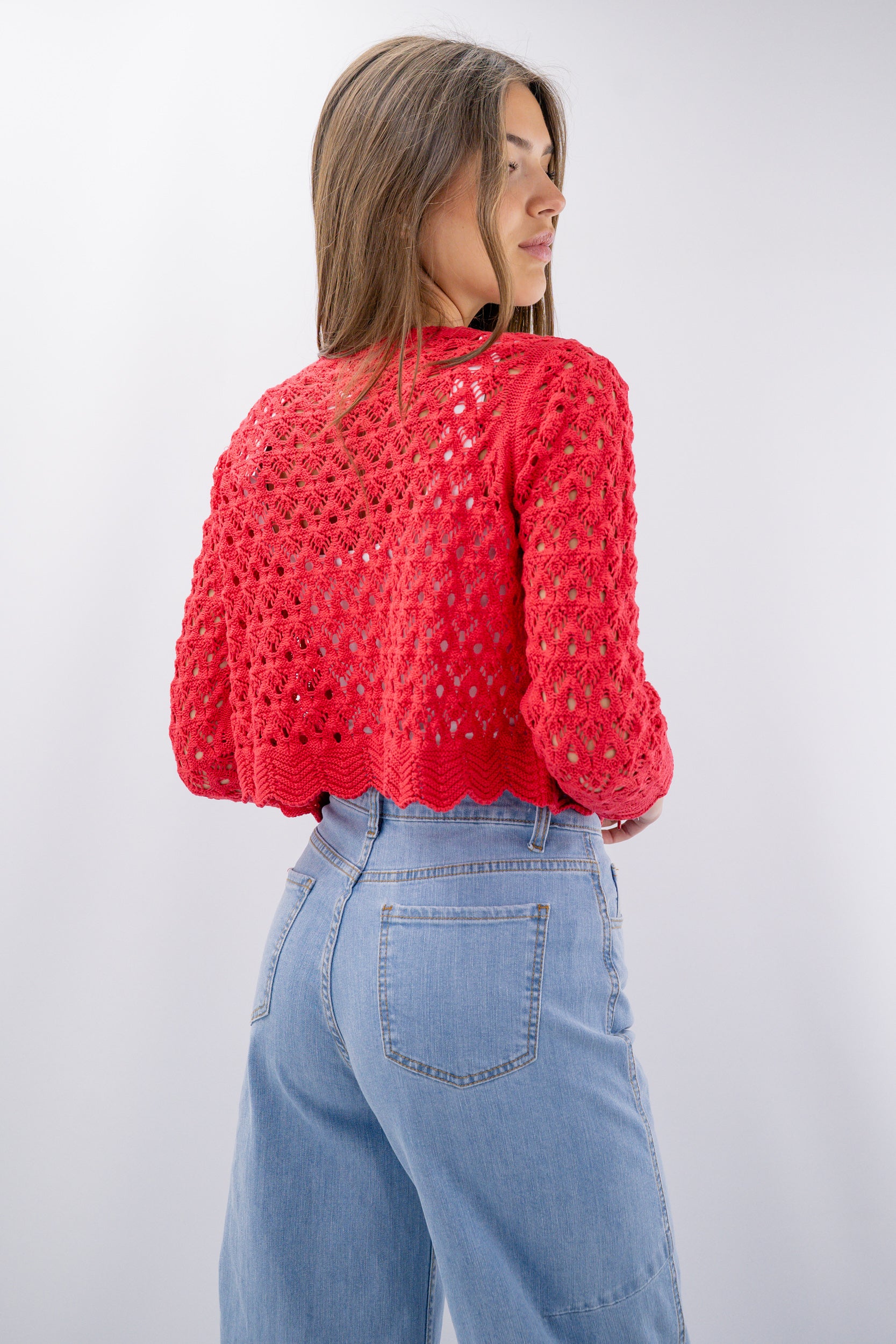 Cardigan cropped in crochet